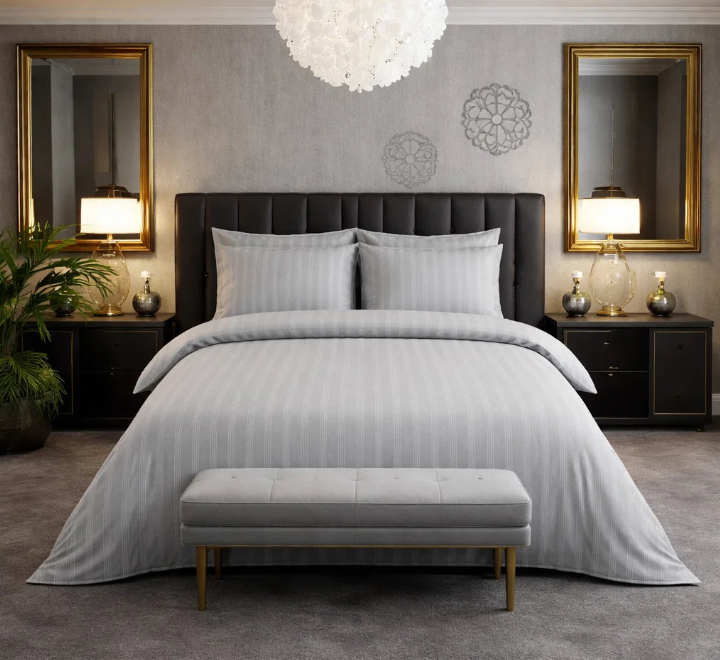 Decoware dekbedovertrek Hotelstreep - Grijs - Katoensatijn
