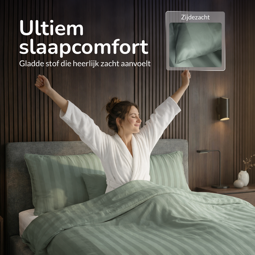 Decoware dekbedovertrek Hotelstreep - lichtgroen - Katoensatijn