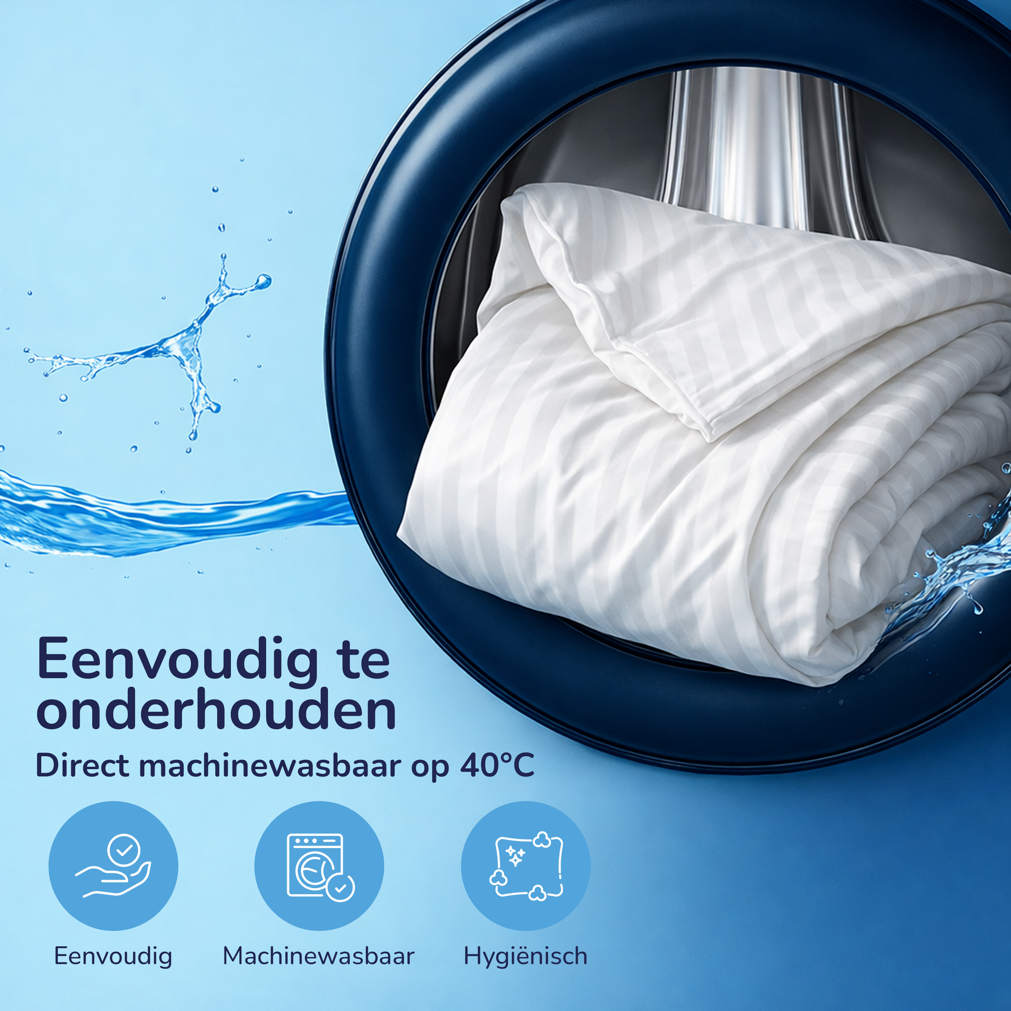 Decoware peuterbed dekbedovertrek Hotelstreep - Wit - katoen satijn - 120x150 + 60x70 cm