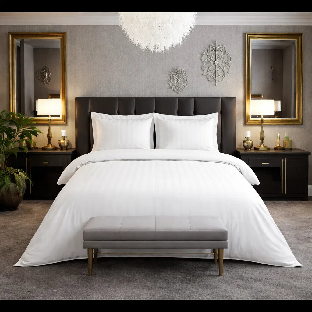 Decoware dekbedovertrek Hotelstreep - Wit - Katoensatijn