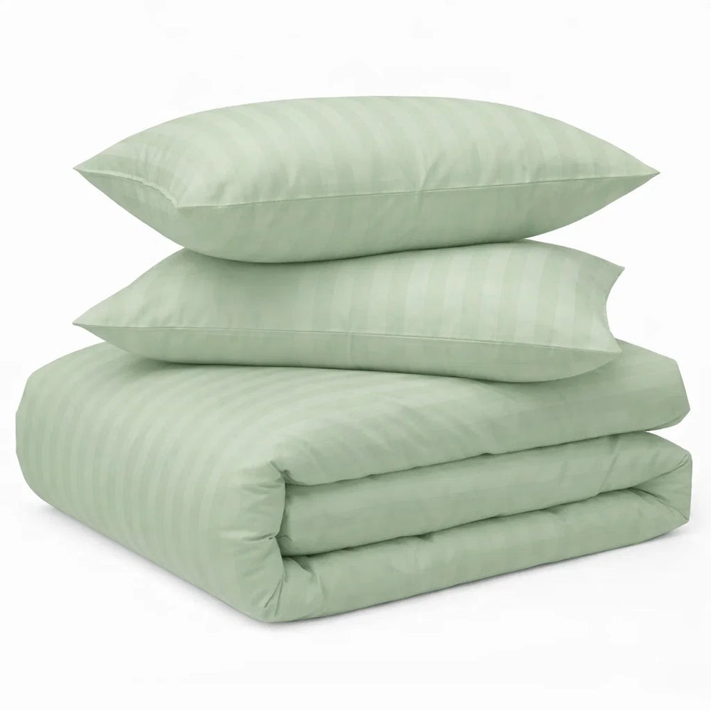 Decoware dekbedovertrek Hotelstreep - lichtgroen - Katoensatijn