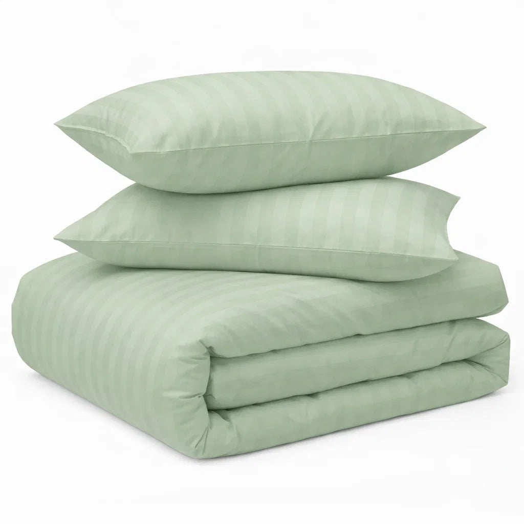 Decoware dekbedovertrek Hotelstreep - lichtgroen - Katoensatijn