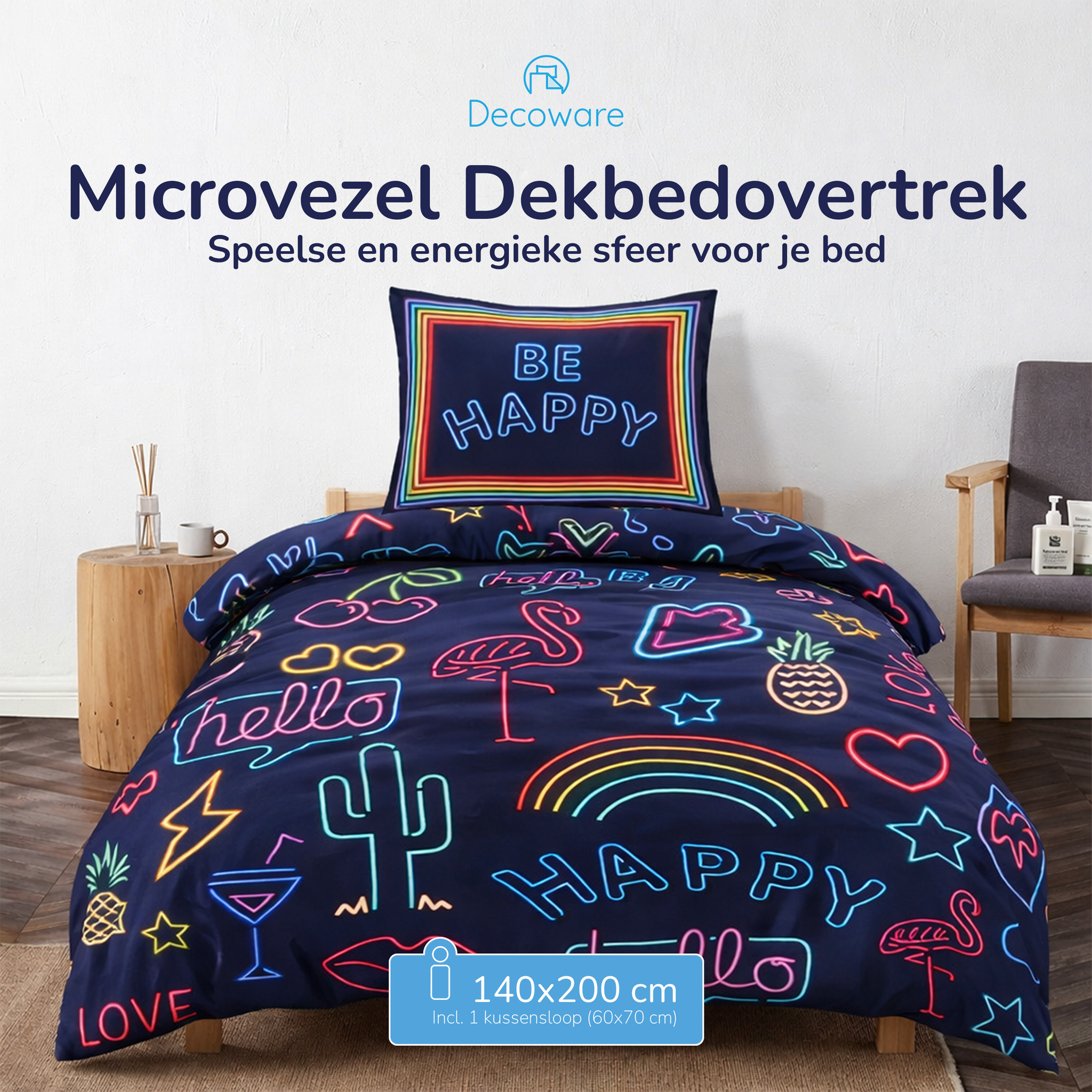 Decoware dekbedovertrek Neon Be Happy - microvezel