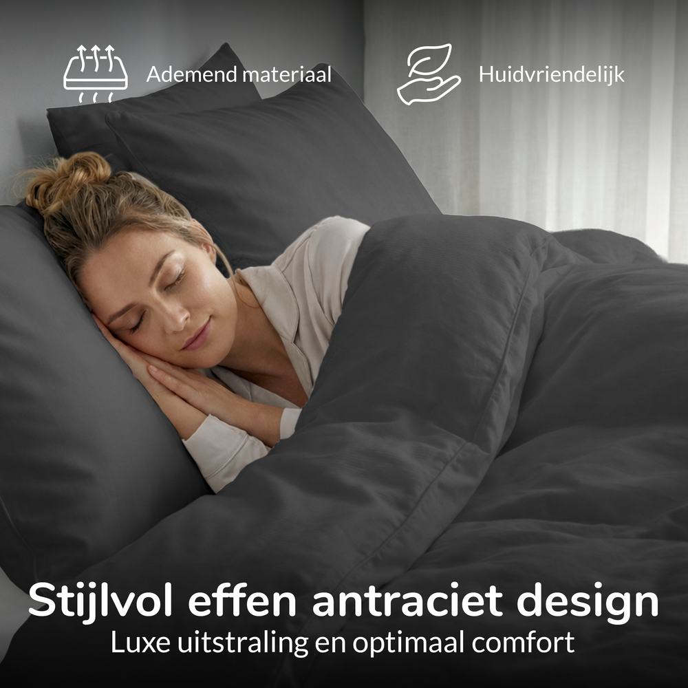 Decoware dekbedovertrek uni - antraciet - katoen
