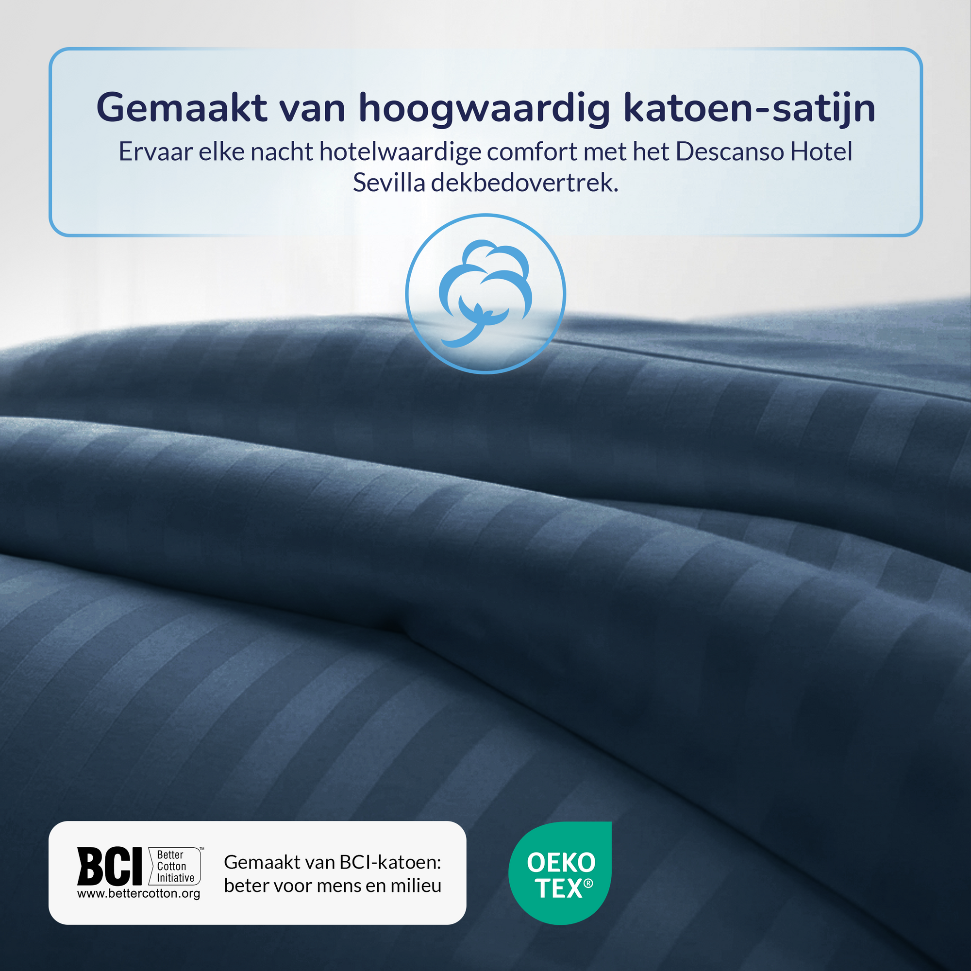 Decoware dekbedovertrek Hotelstreep - Blauw - Katoensatijn
