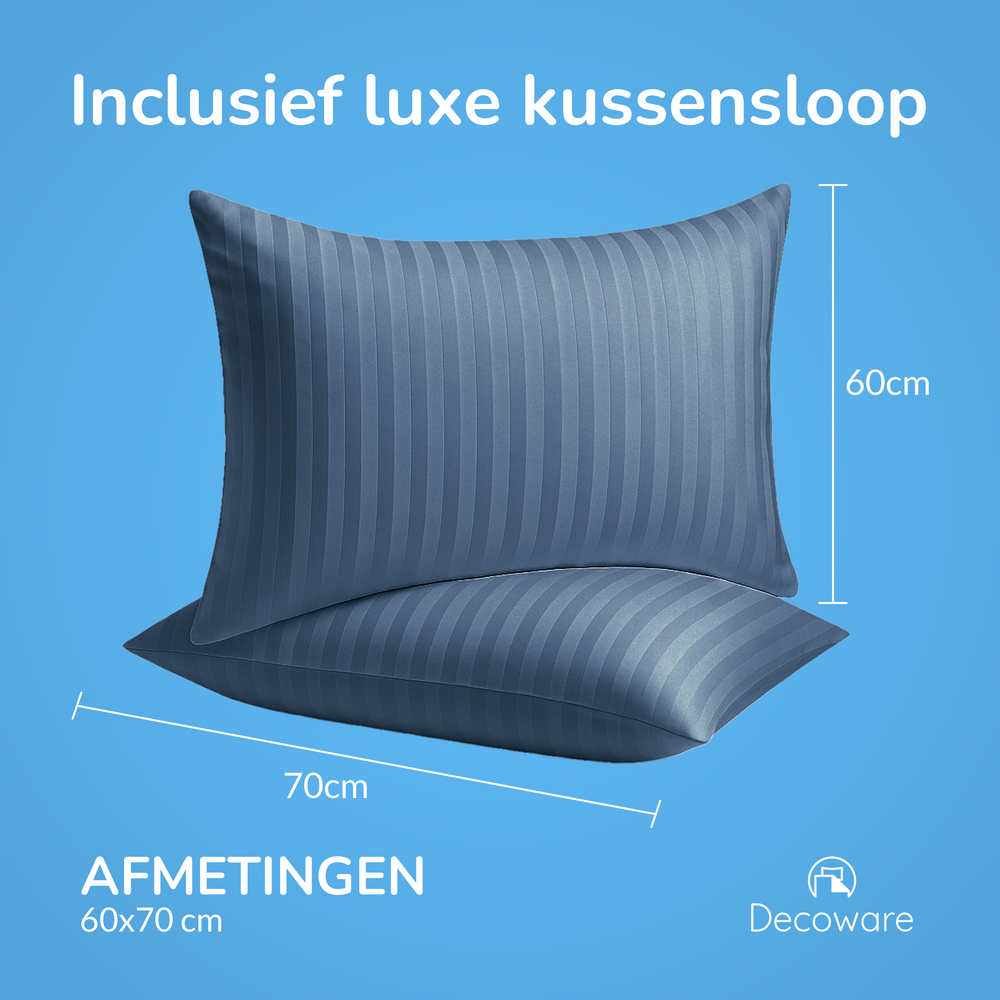 Decoware dekbedovertrek Hotelstreep - blauw - katoensatijn