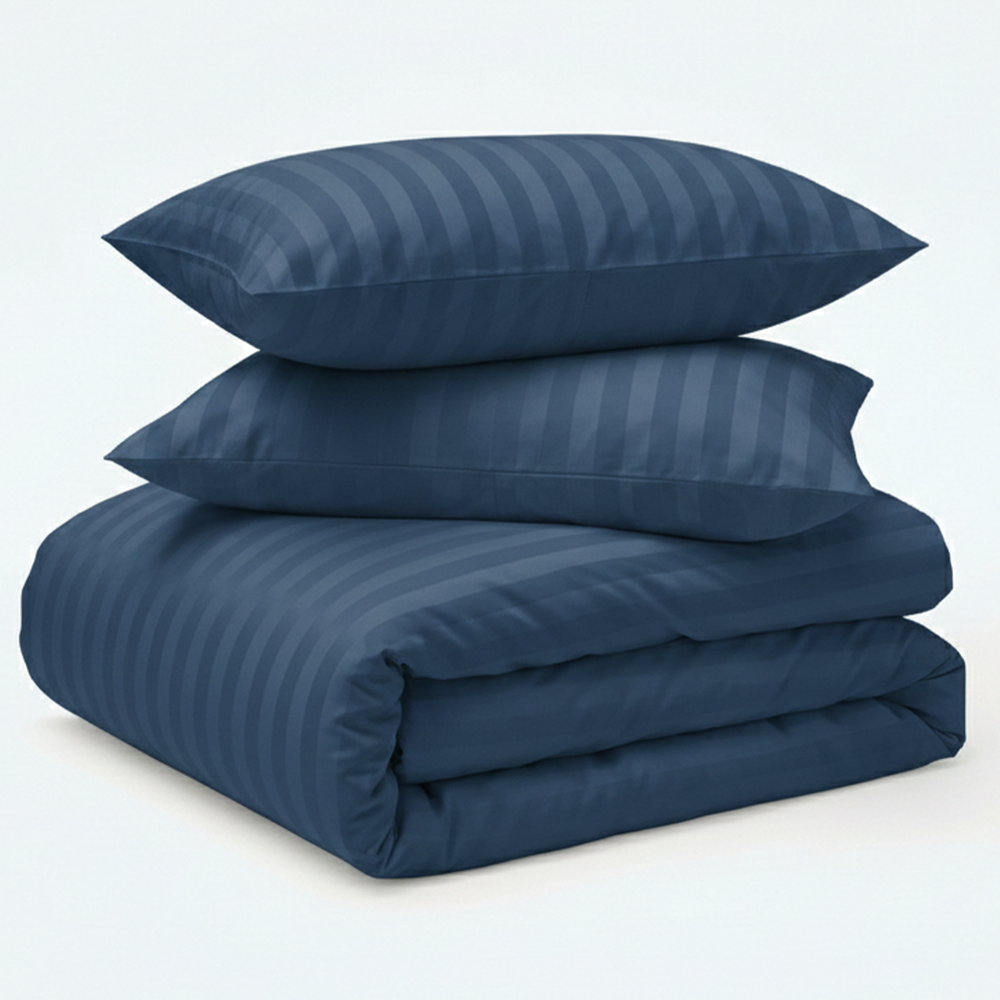 Decoware dekbedovertrek Hotelstreep - blauw - katoensatijn
