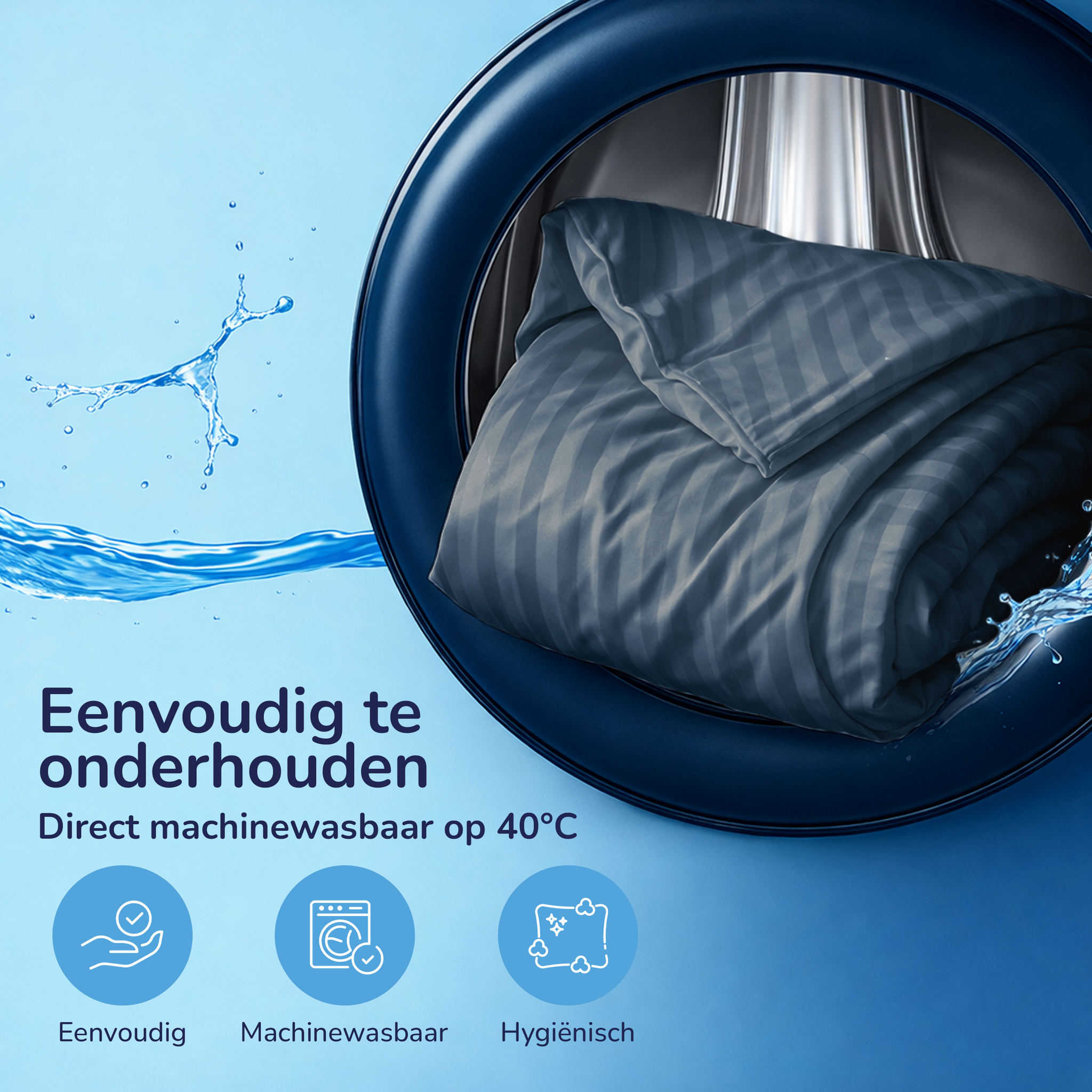 Decoware dekbedovertrek Hotelstreep - Blauw - Katoensatijn