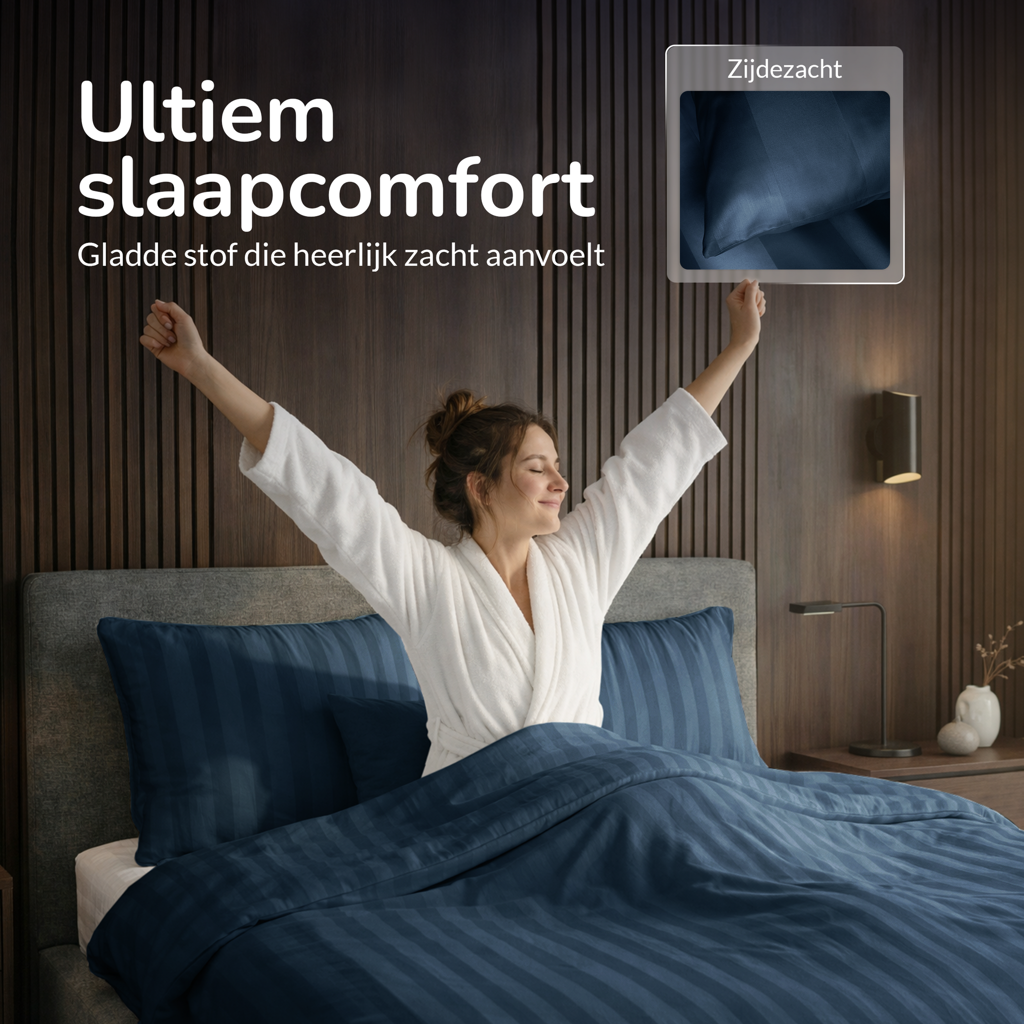 Decoware dekbedovertrek Hotelstreep - Blauw - Katoensatijn