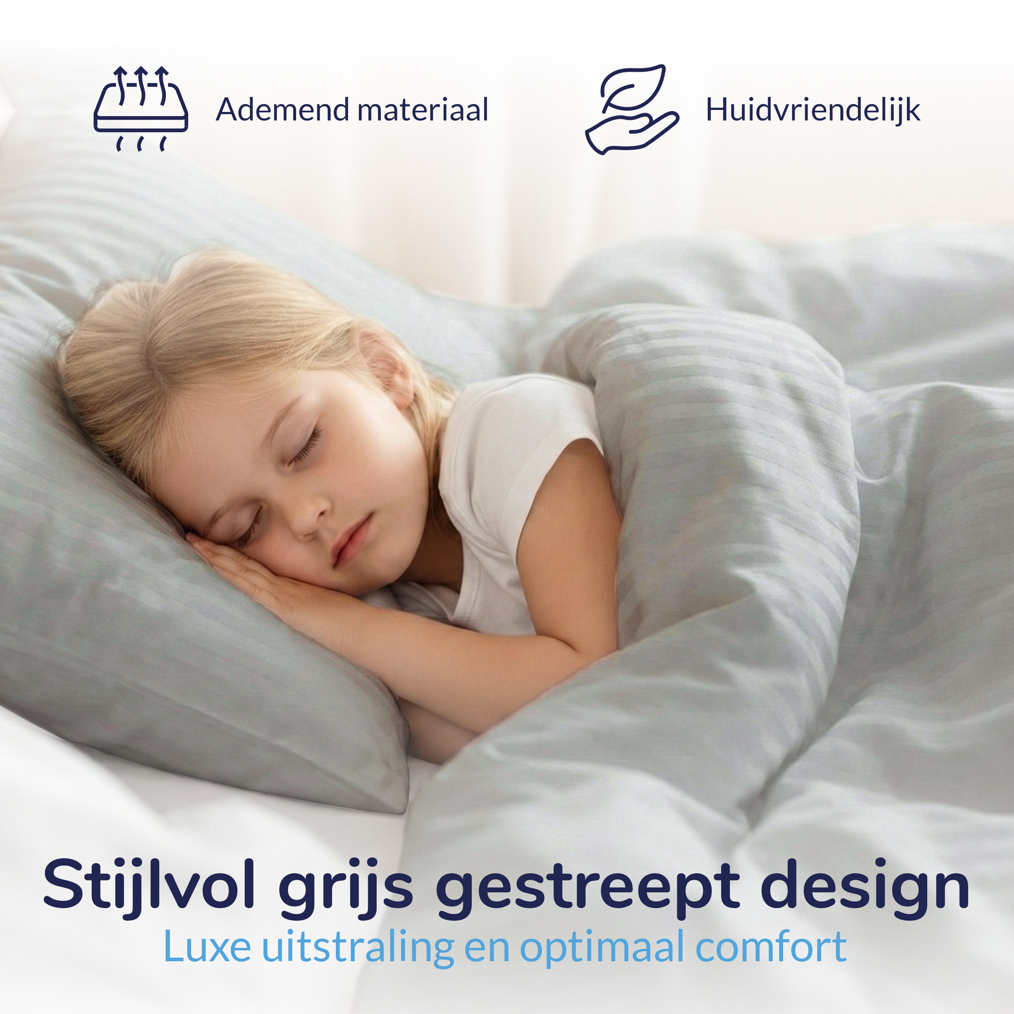 Decoware ledikant dekbedovertrek Hotelstreep - Grijs - Katoensatijn - 100x135 + 40x60 cm