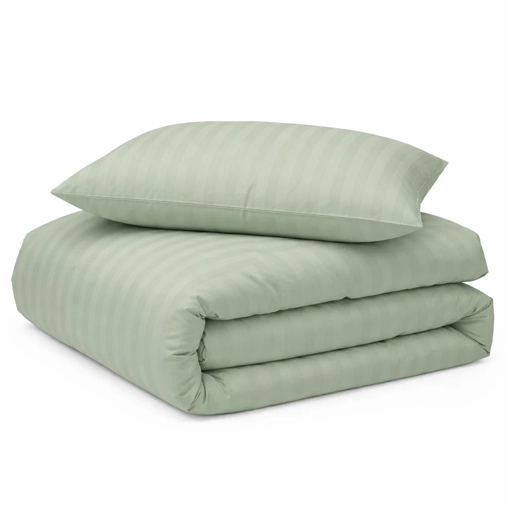 Decoware dekbedovertrek Hotelstreep - lichtgroen - Katoensatijn