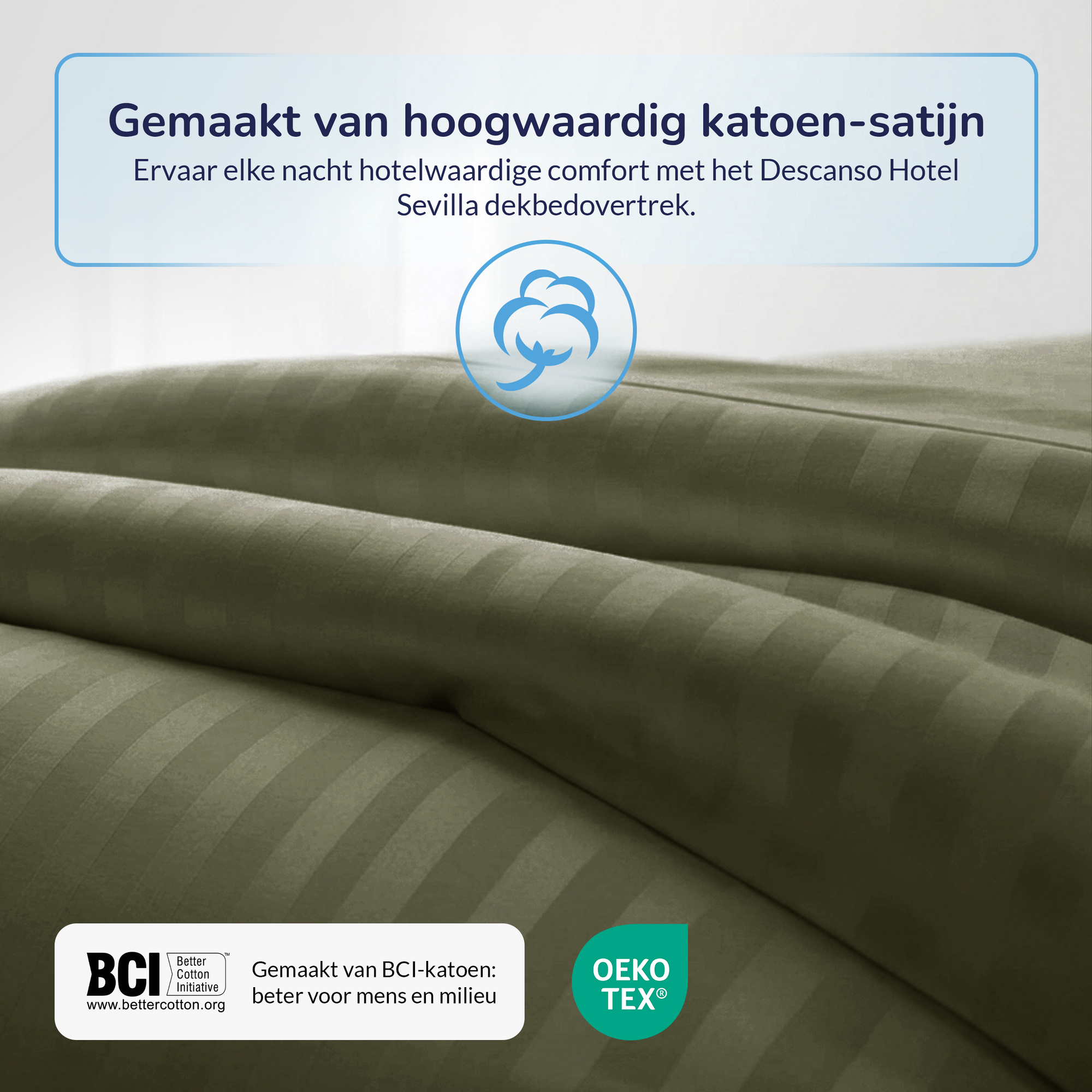 Decoware dekbedovertrek Hotelstreep - Groen - Katoensatijn