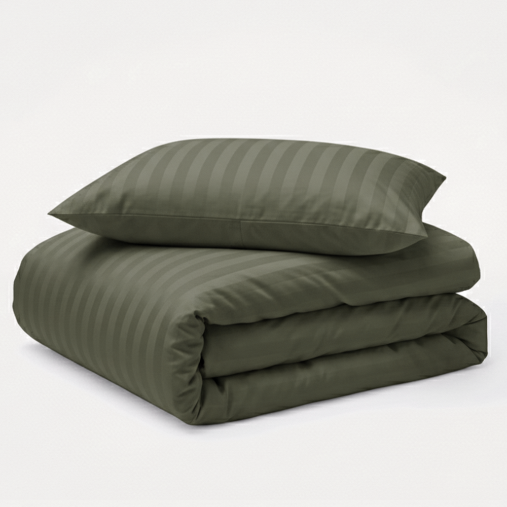 Decoware dekbedovertrek Hotelstreep - groen - katoensatijn