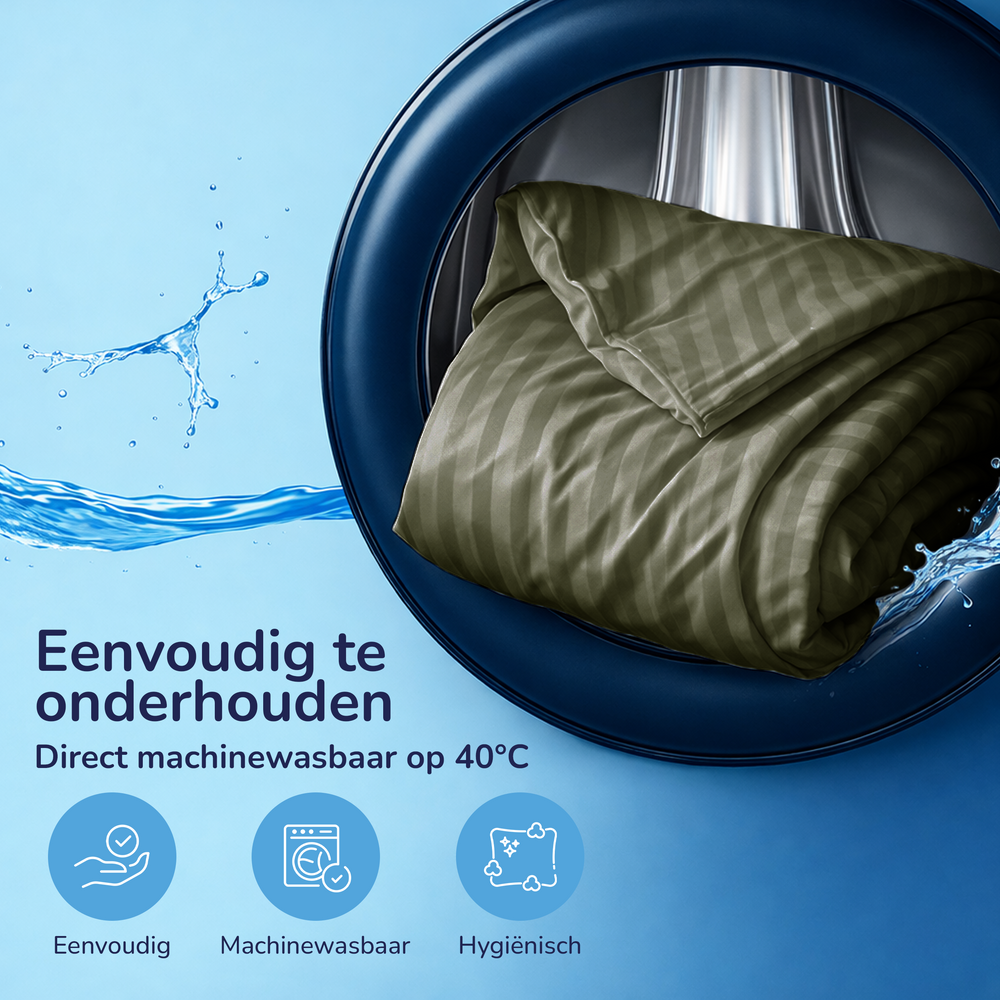 Decoware ledikant dekbedovertrek Hotelstreep - groen - katoensatijn - 100x135 + 40x60 cm