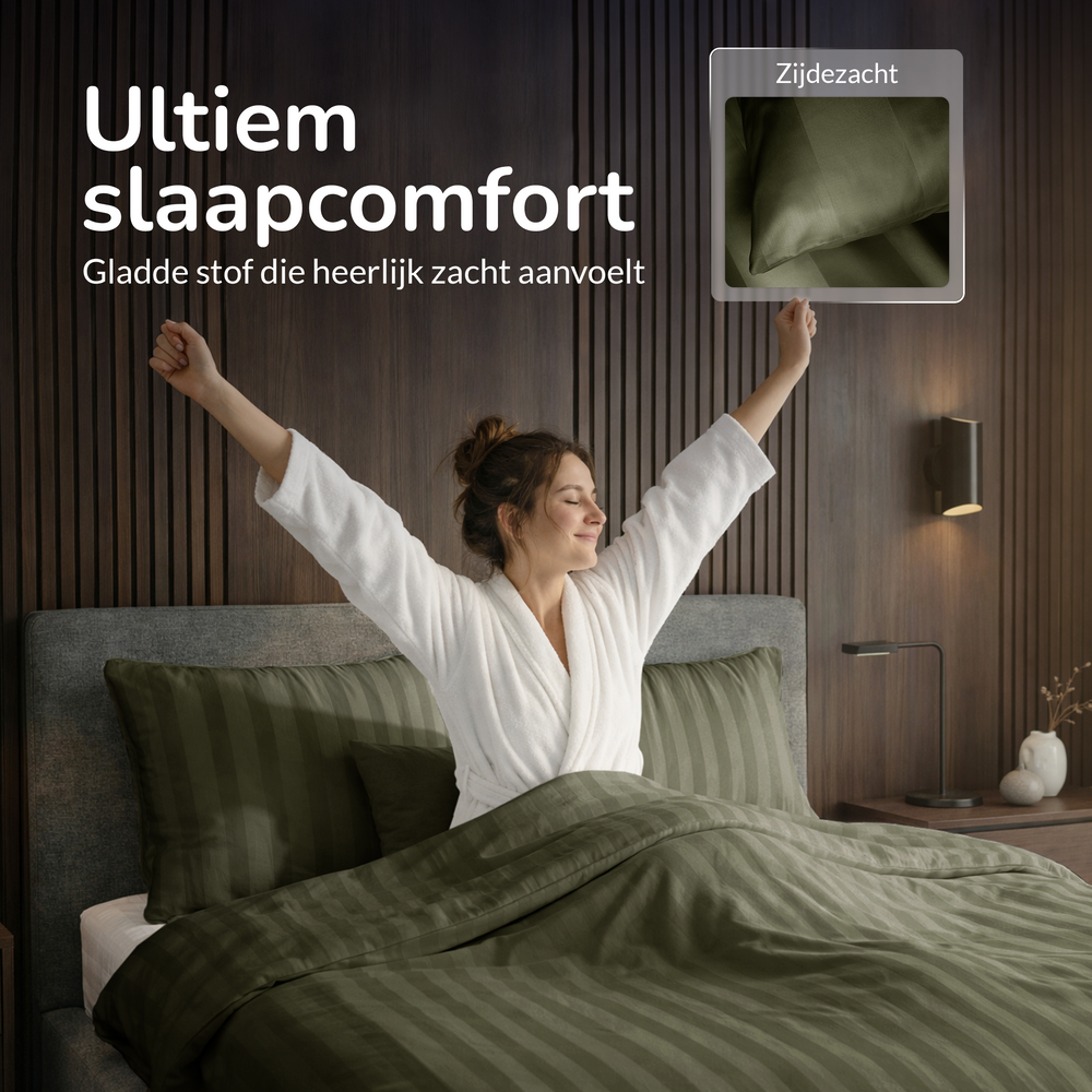 Decoware dekbedovertrek Hotelstreep - groen - katoensatijn