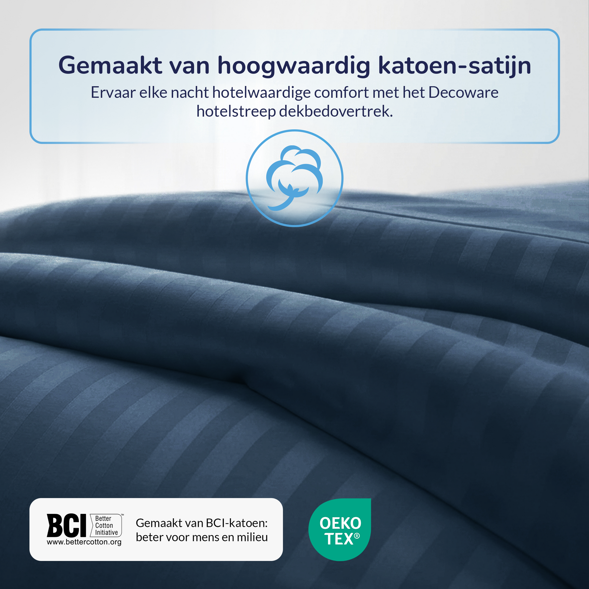 Decoware ledikant dekbedovertrek Hotelstreep - Blauw - Katoensatijn - 100x135 + 40x60 cm