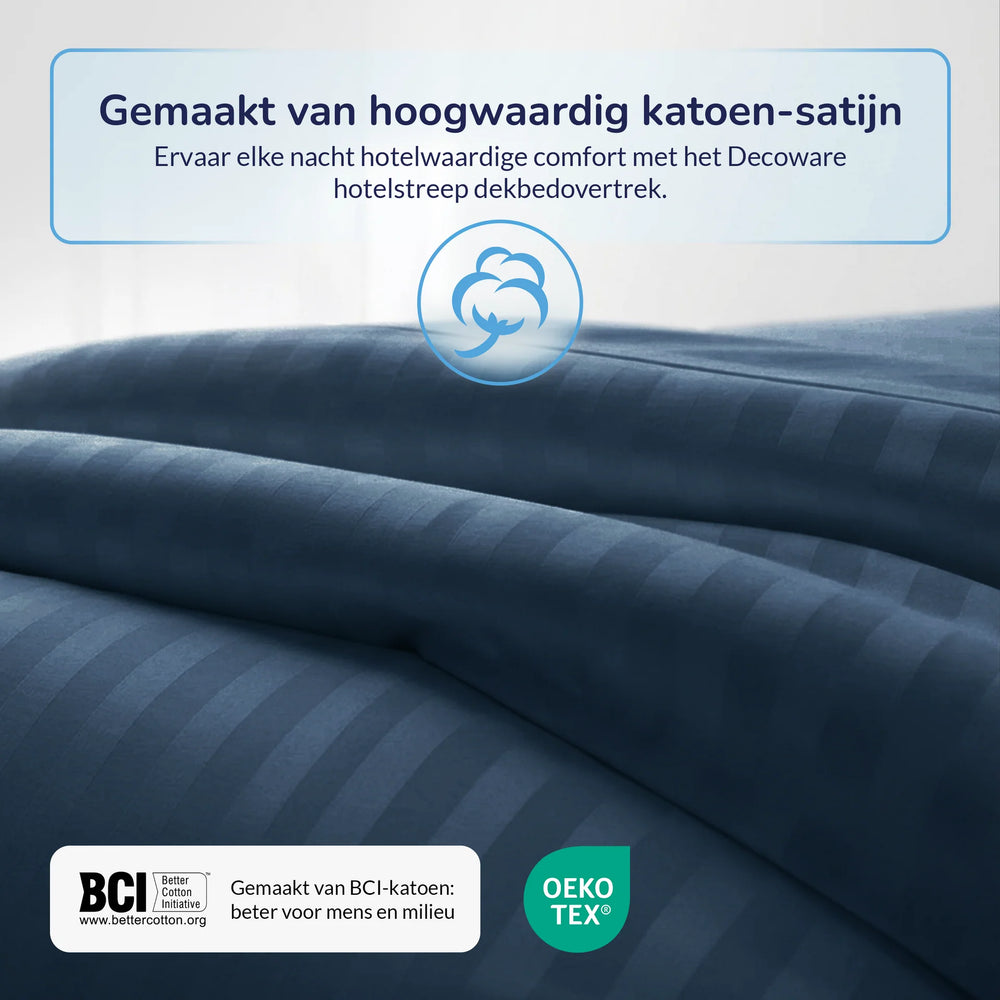 Decoware dekbedovertrek Hotelstreep - blauw - katoensatijn