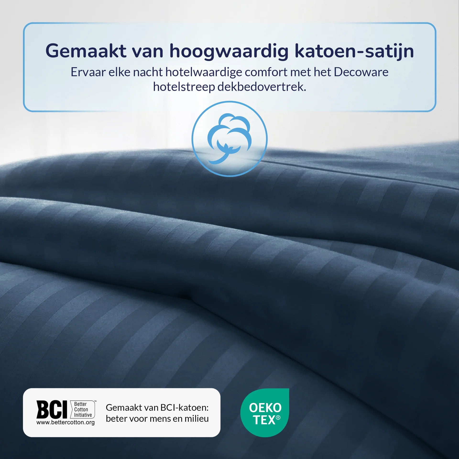 Decoware dekbedovertrek Hotelstreep - blauw - katoensatijn