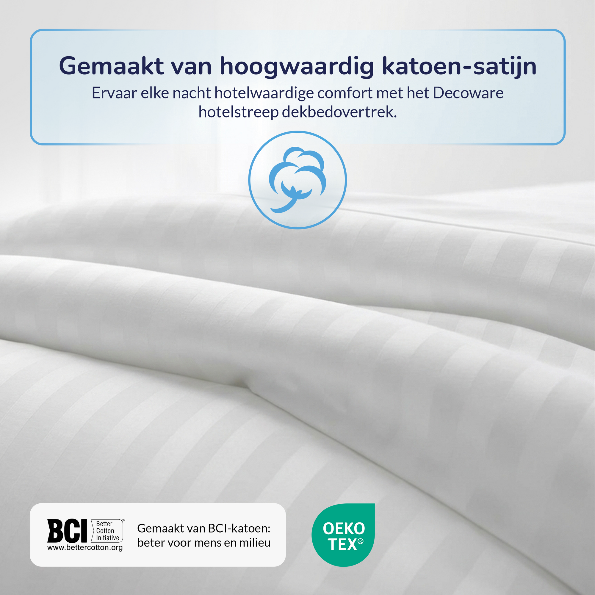 Decoware peuterbed dekbedovertrek Hotelstreep - Wit - katoen satijn - 120x150 + 60x70 cm