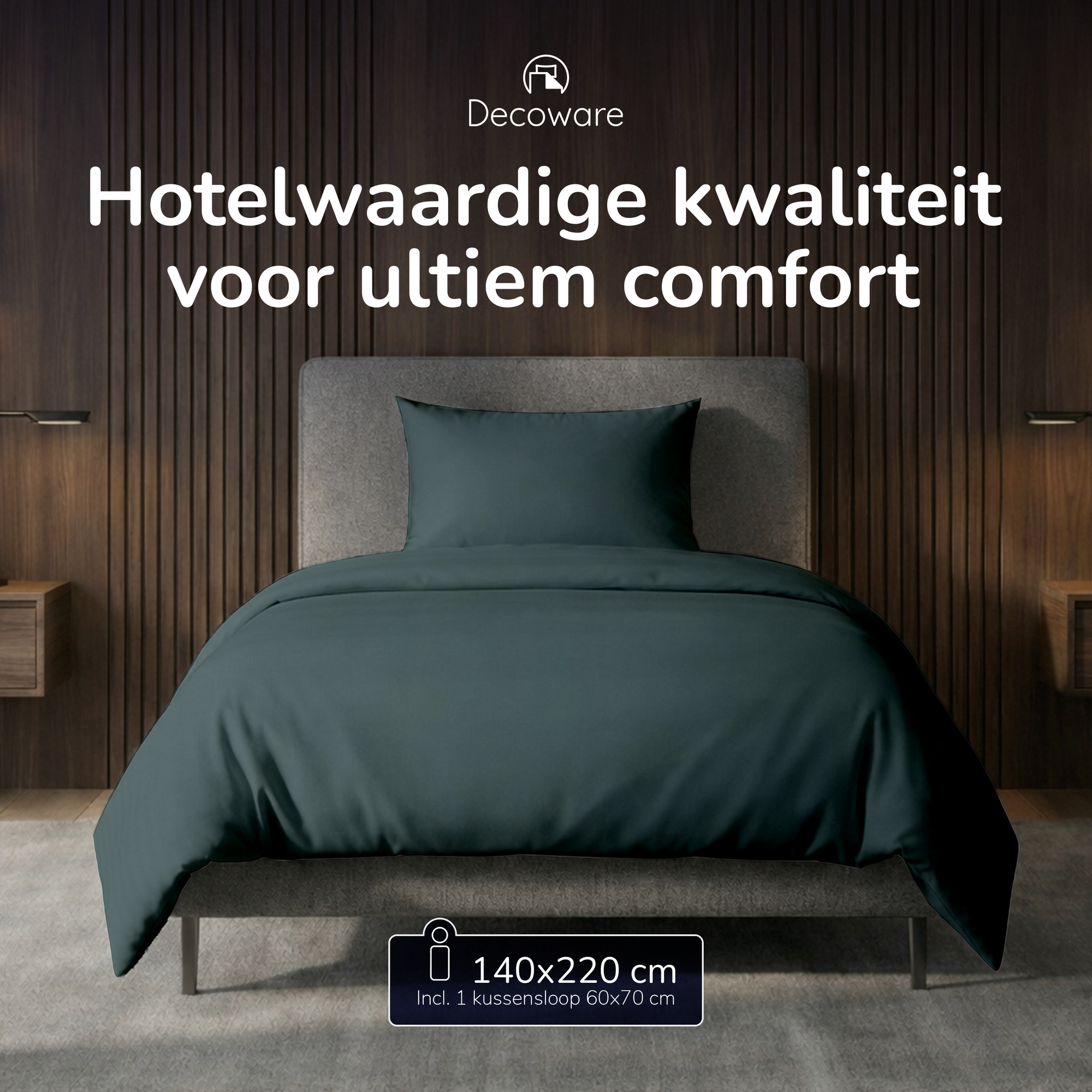Decoware dekbedovertrek uni - donkergroen - katoen