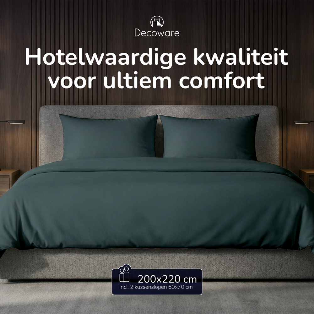 Decoware dekbedovertrek uni - donkergroen - katoen