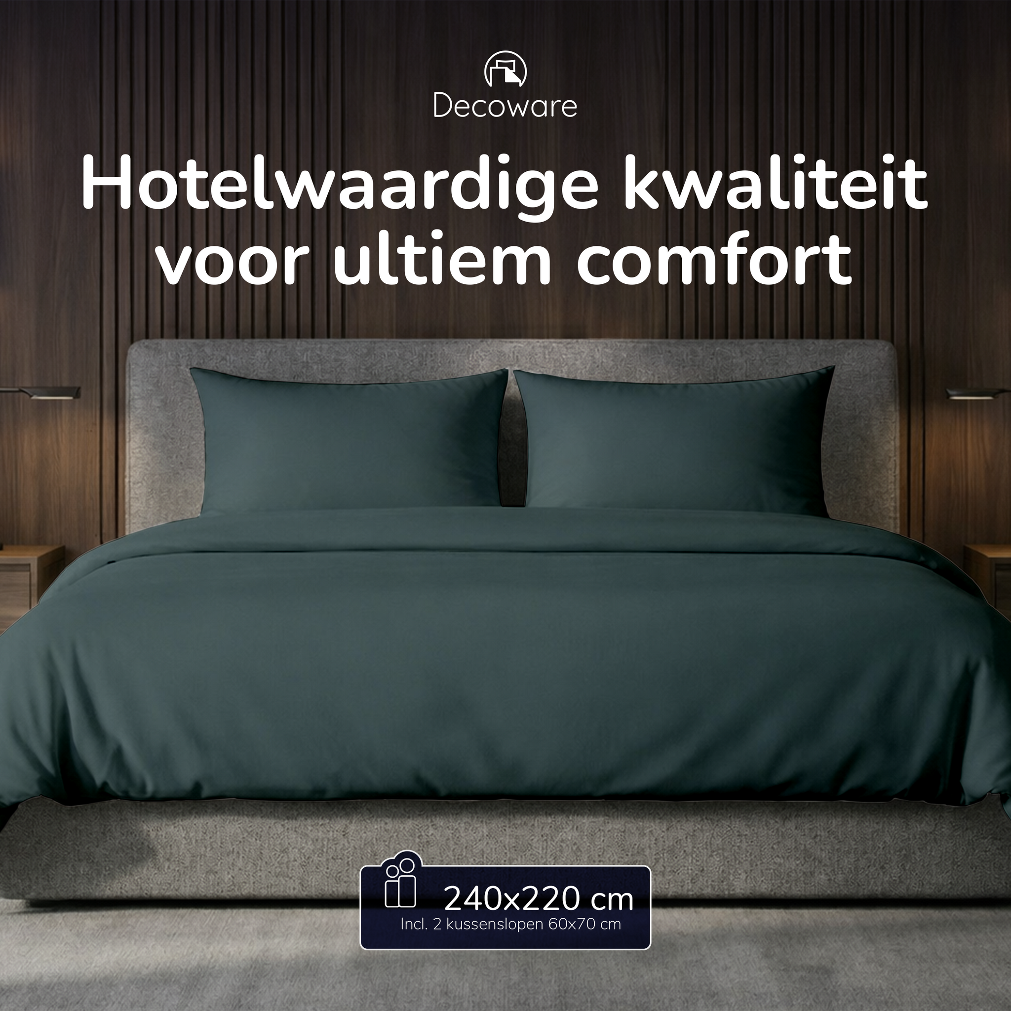 Decoware dekbedovertrek uni - donkergroen - katoen