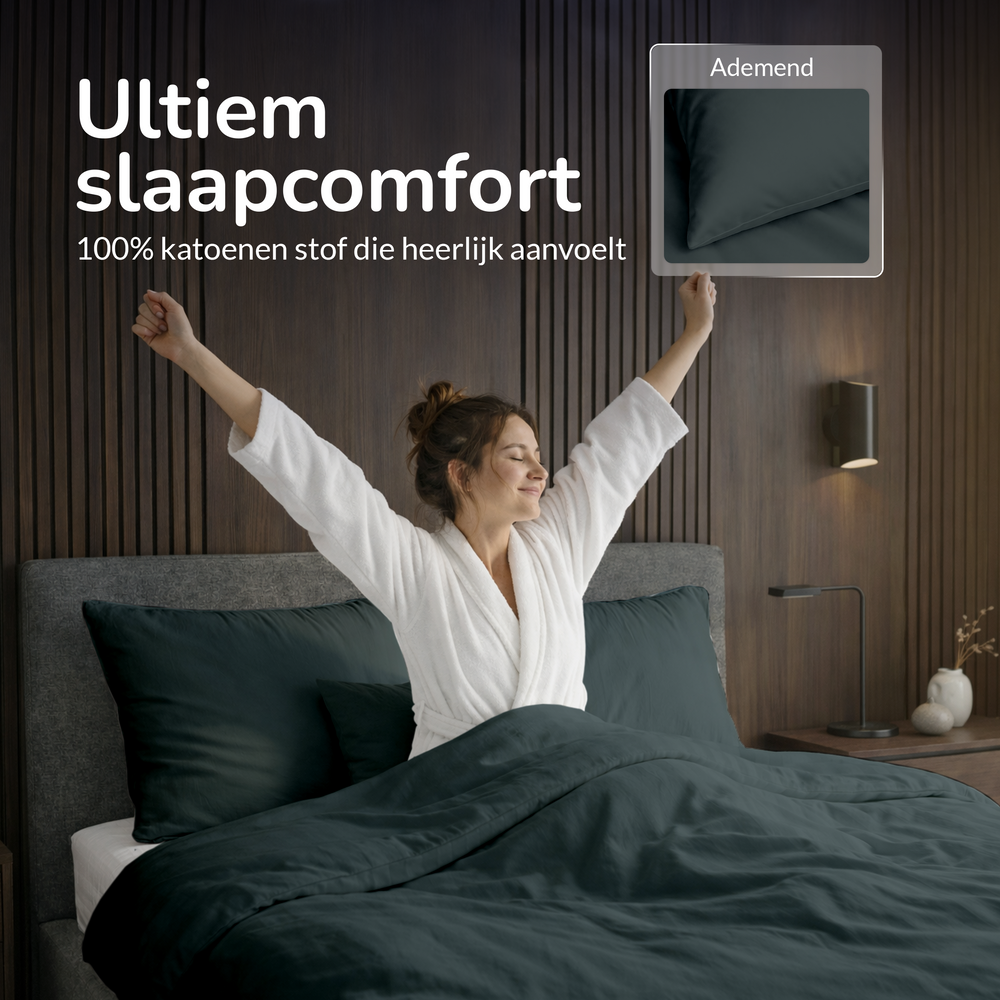 Decoware dekbedovertrek uni - donkergroen - katoen