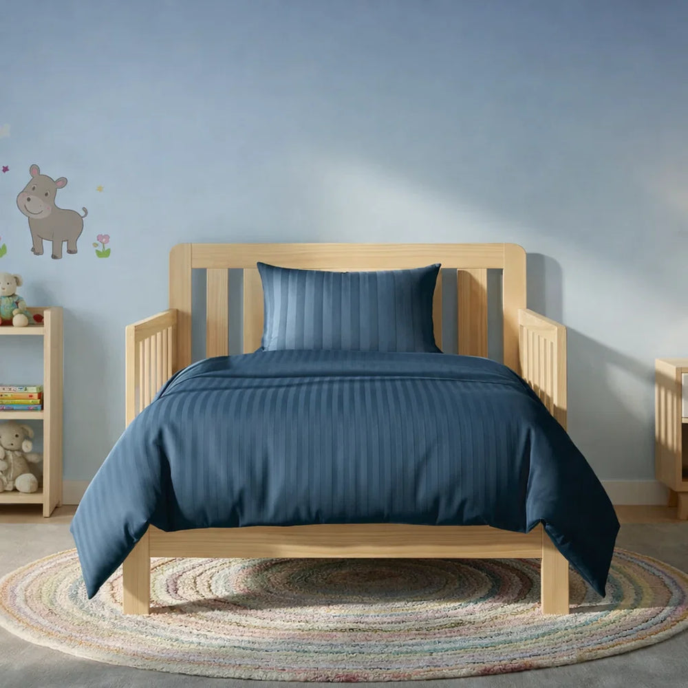 Decoware peuter dekbedovertrek Hotelstreep - blauw - katoensatijn