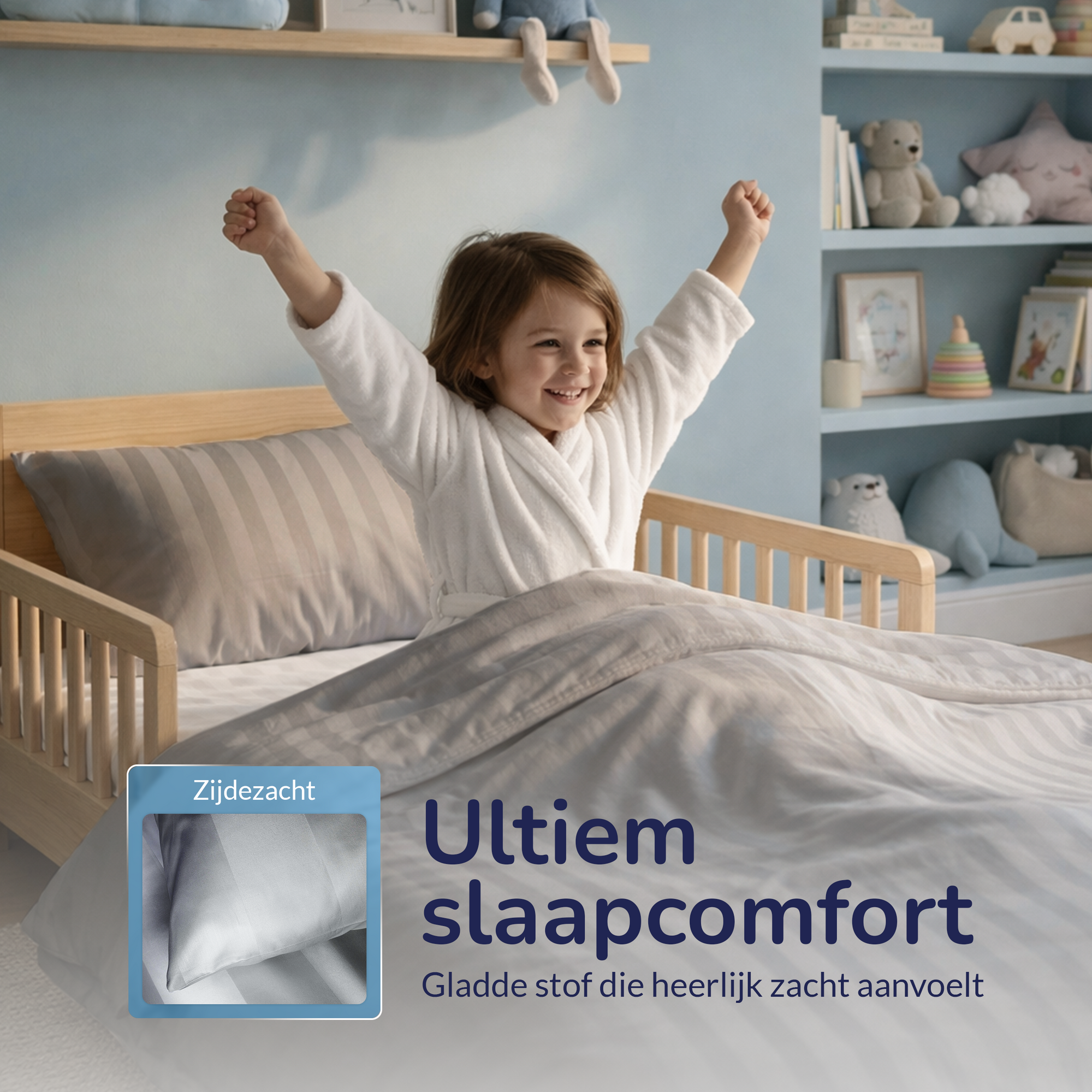 Decoware ledikant dekbedovertrek Hotelstreep - Grijs - Katoensatijn - 100x135 + 40x60 cm