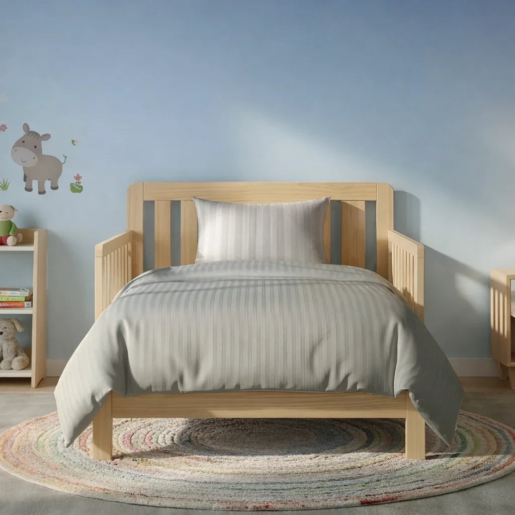 Decoware peuterbed dekbedovertrek Hotelstreep - Grijs - Katoensatijn - 120x150 + 60x70 cm