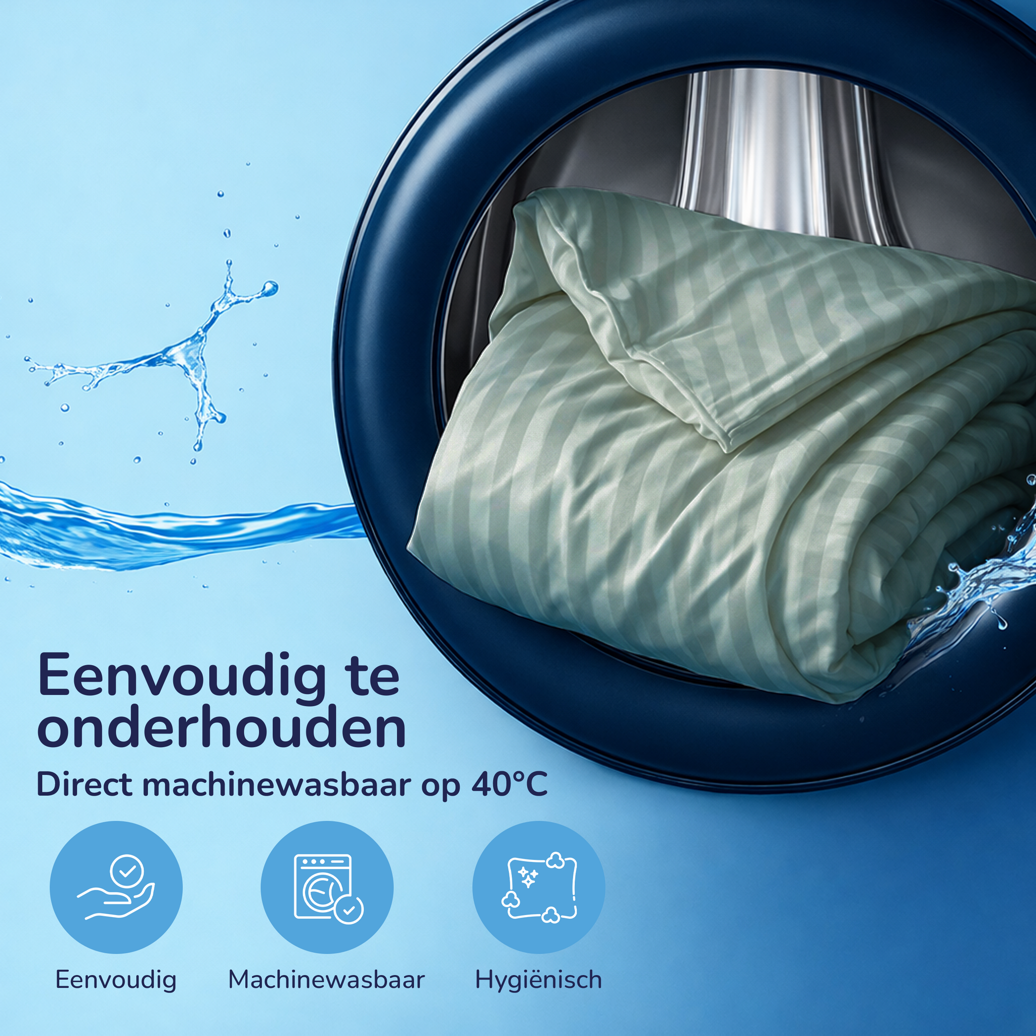 Decoware ledikant dekbedovertrek Hotelstreep - Lichtgroen - Katoensatijn - 100x135 + 40x60 cm