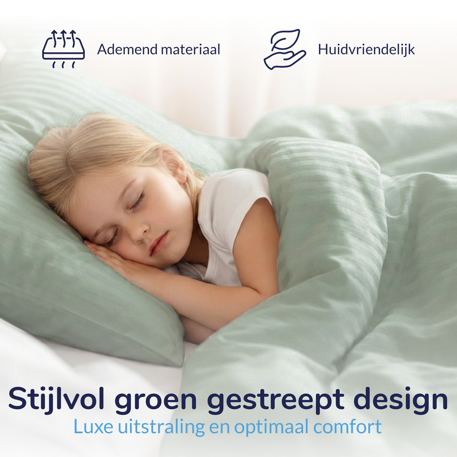 Decoware ledikant dekbedovertrek Hotelstreep - lichtgroen - katoensatijn