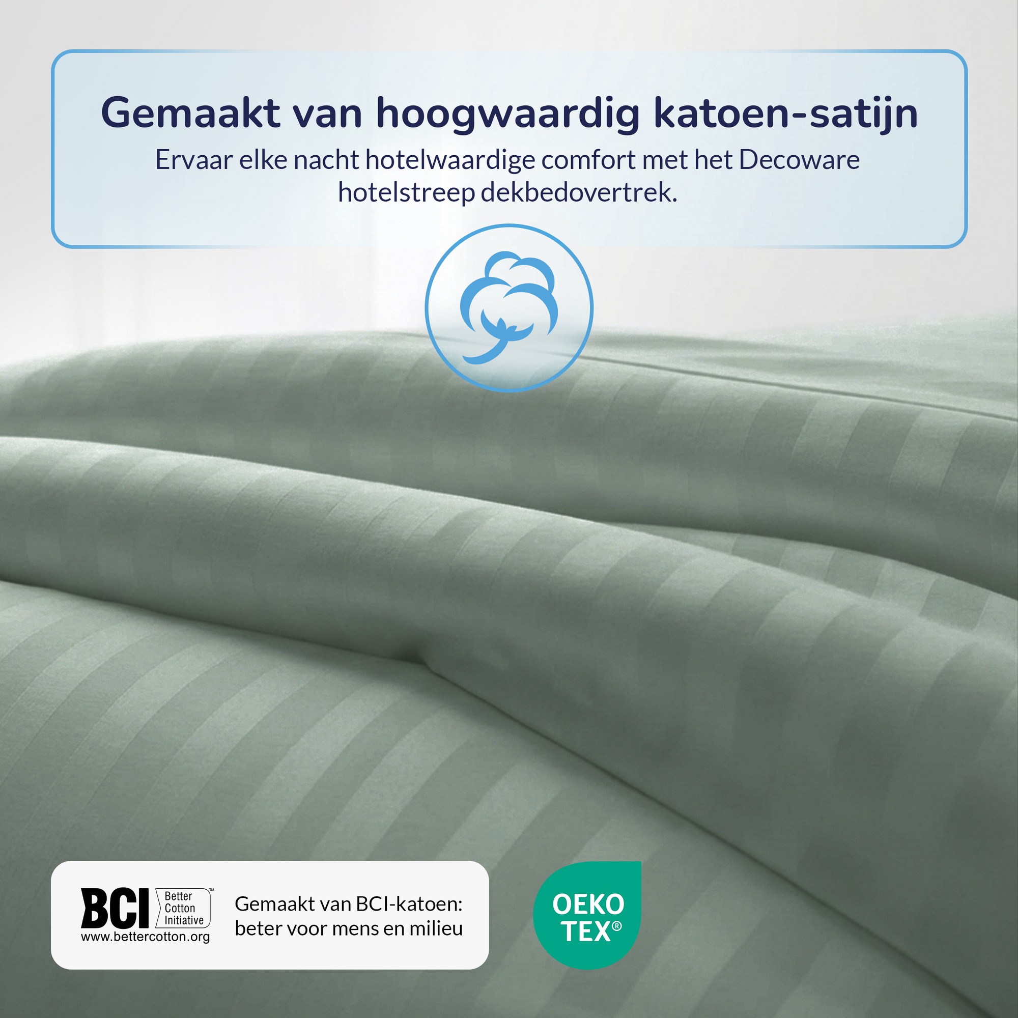 Decoware ledikant dekbedovertrek Hotelstreep - Lichtgroen - Katoensatijn - 100x135 + 40x60 cm