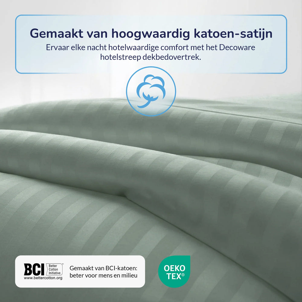 Decoware dekbedovertrek Hotelstreep - lichtgroen - Katoensatijn