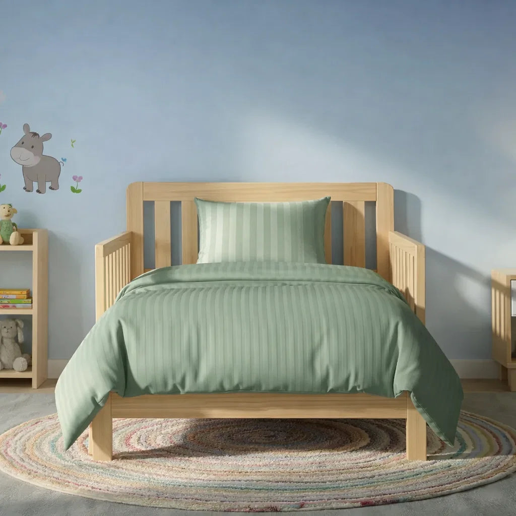 Decoware peuterbed dekbedovertrek Hotelstreep - Lichtgroen  - Katoensatijn - 120x150 + 60x70 cm