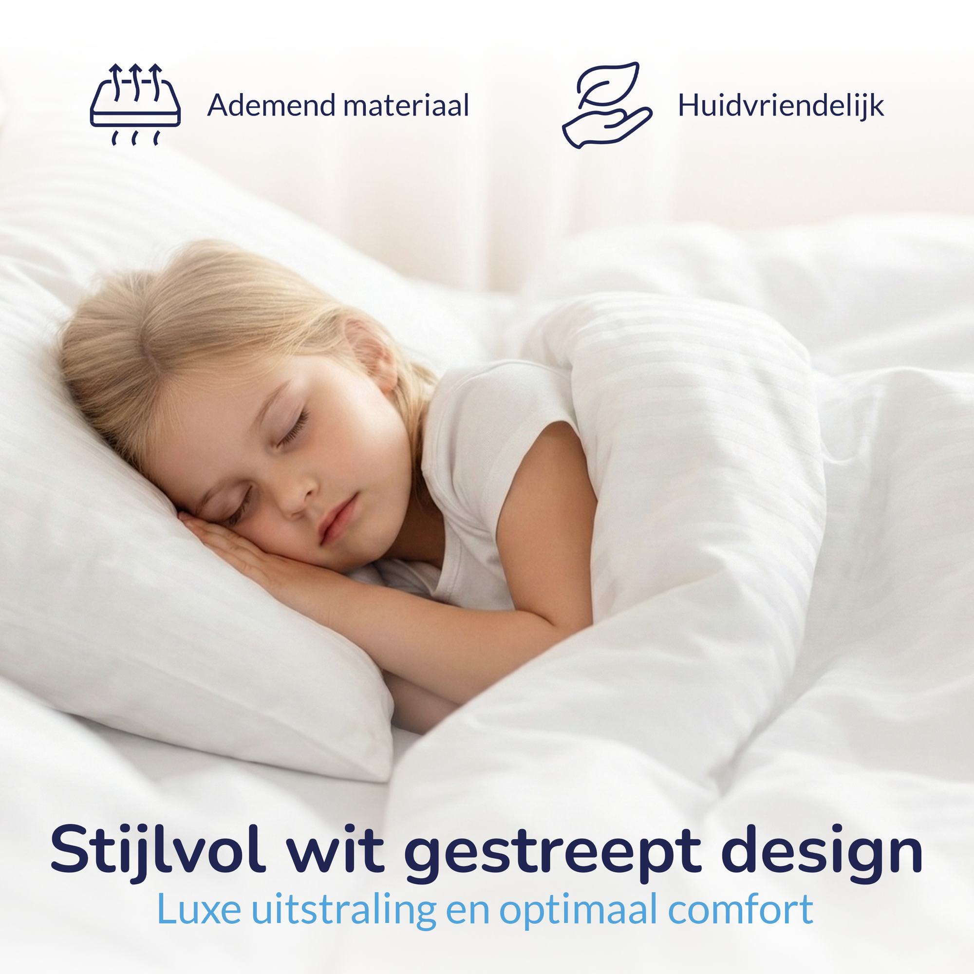 Decoware peuterbed dekbedovertrek Hotelstreep - Wit - katoen satijn - 120x150 + 60x70 cm