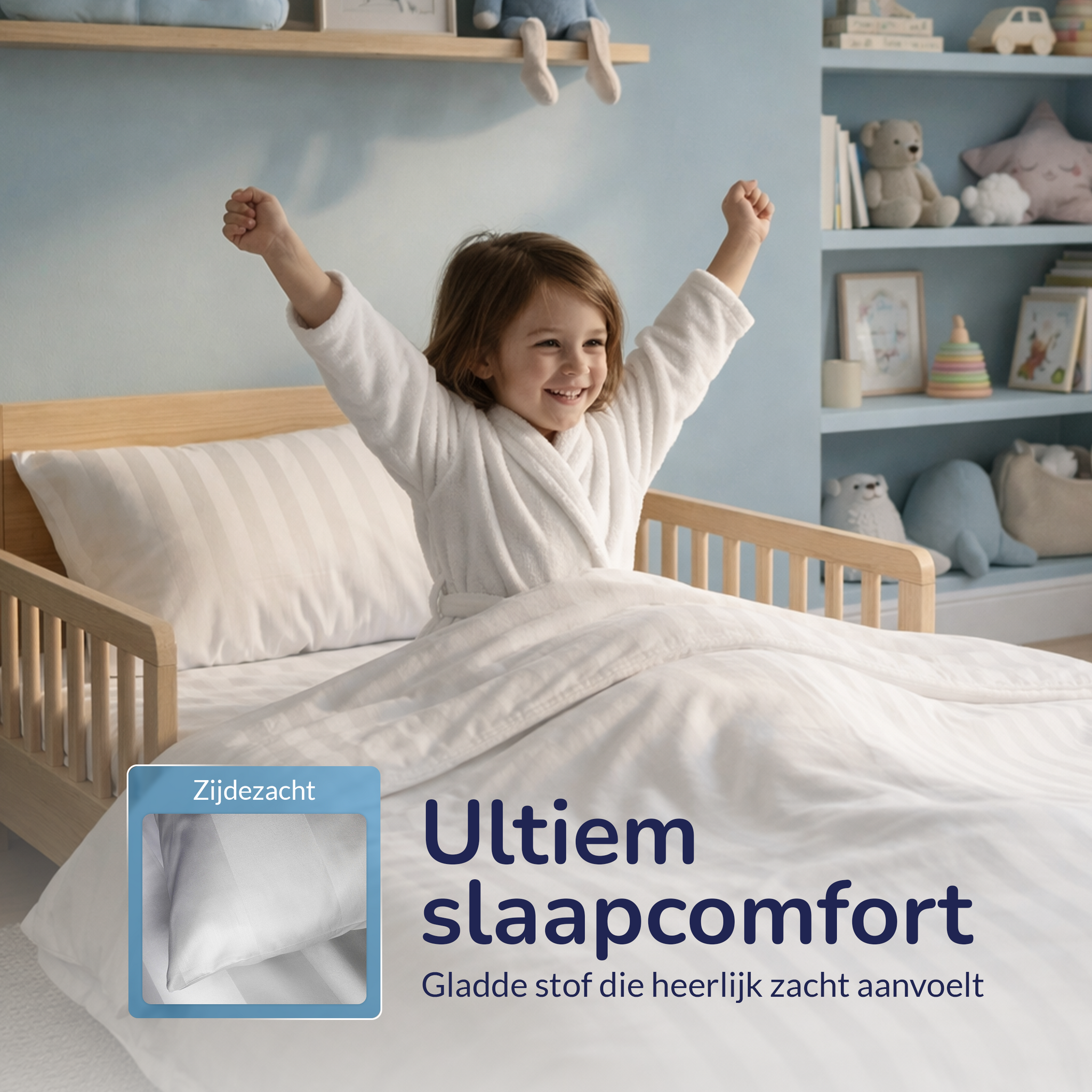 Decoware peuterbed dekbedovertrek Hotelstreep - Wit - katoen satijn - 120x150 + 60x70 cm
