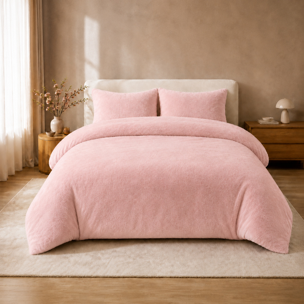 Teddy fleece dekbedovertrek - licht roze - 2 kanten teddy