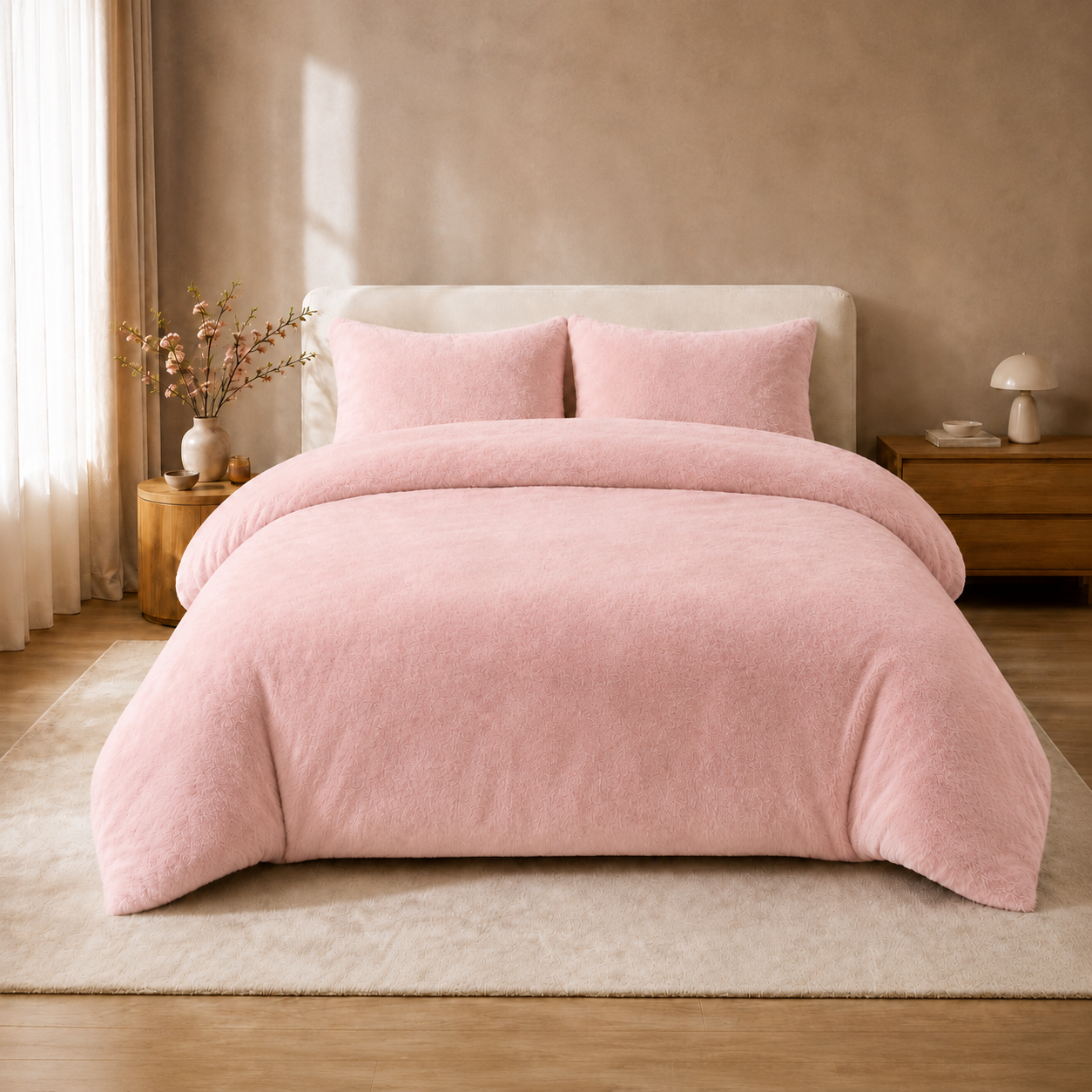 Teddy fleece dekbedovertrek - licht roze - 2 kanten teddy