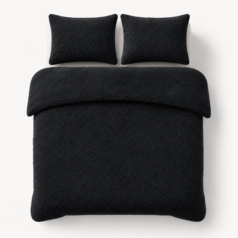 Teddy fleece dekbedovertrek - Zwart - Dubbelzijdig Teddy