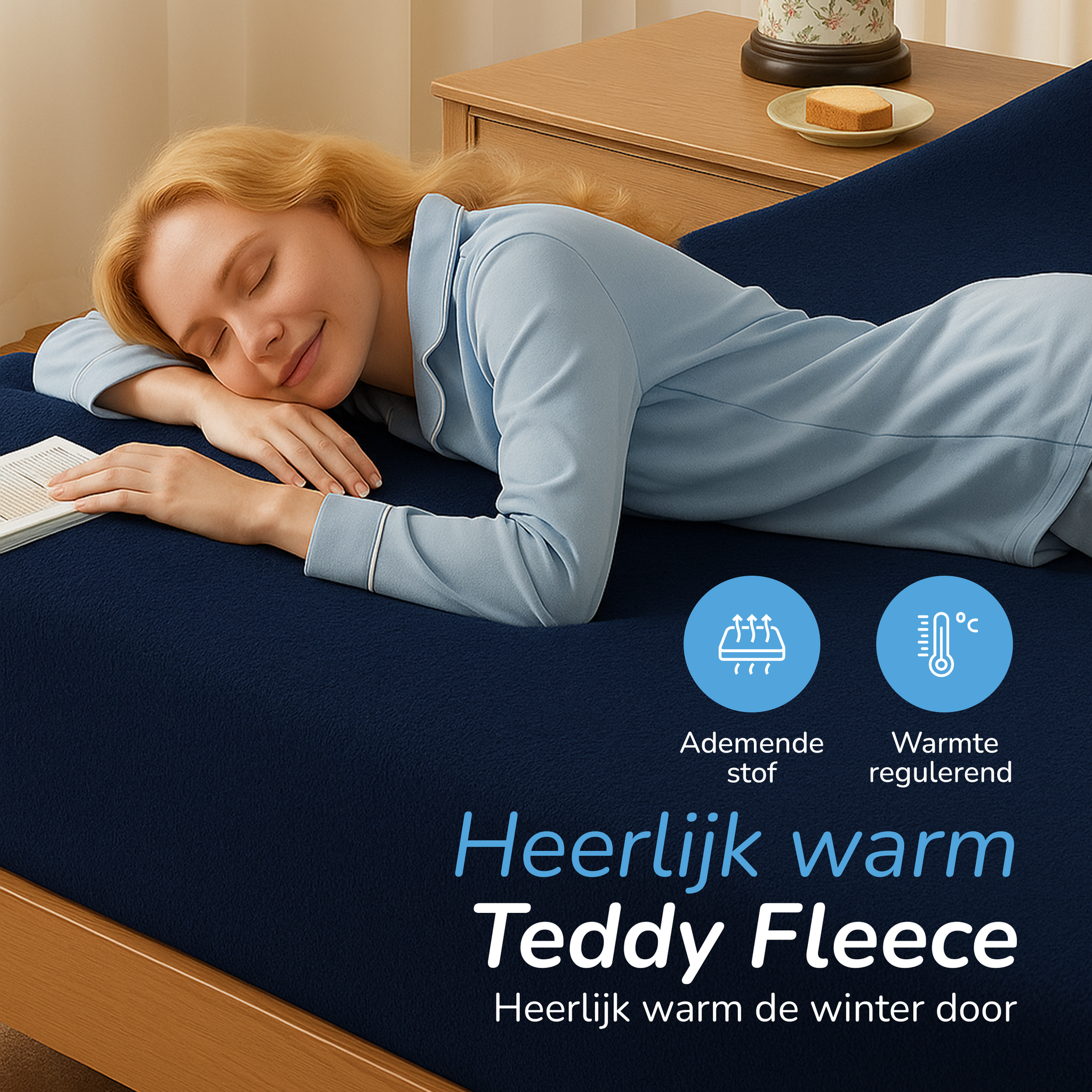 Teddy fleece hoeslaken - navy