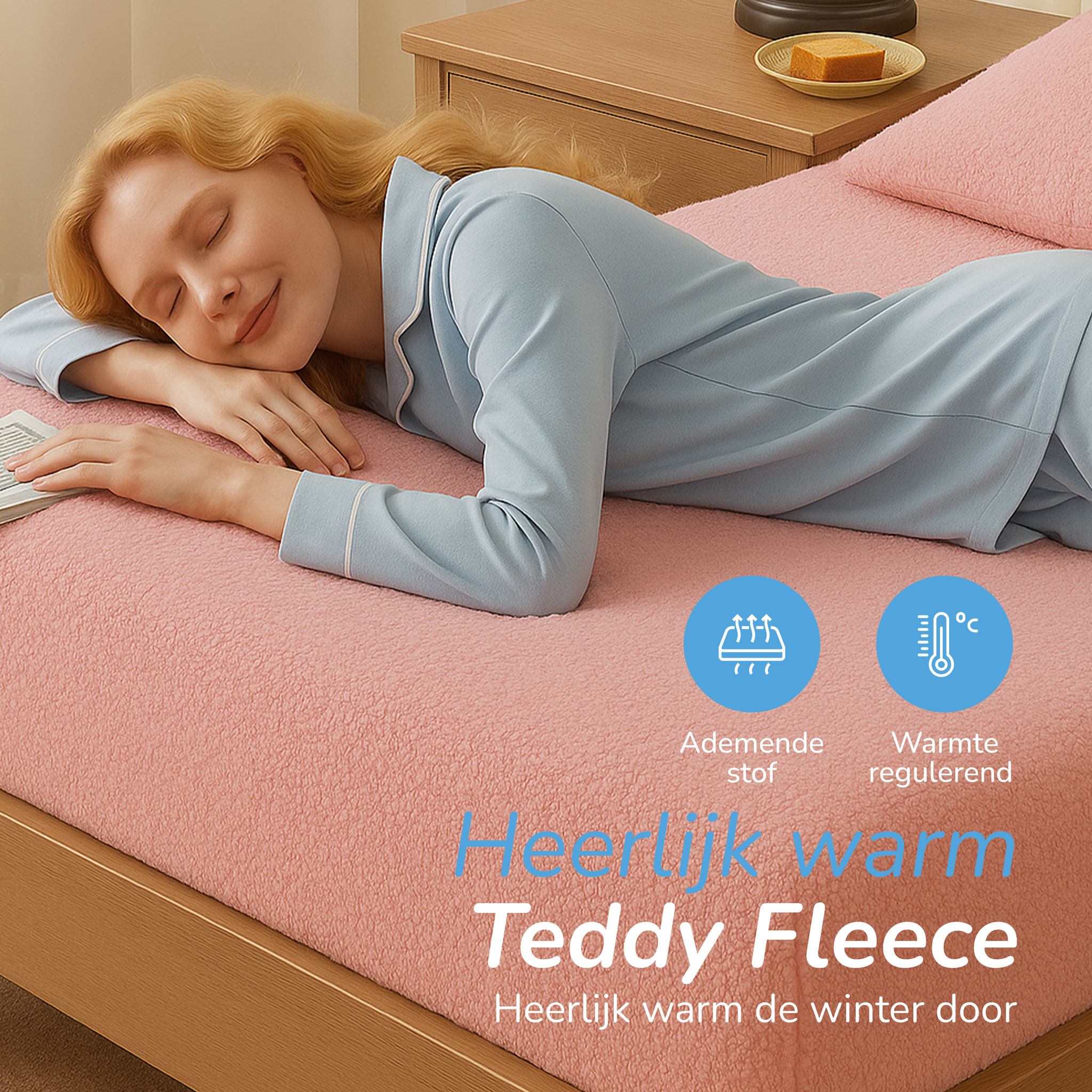 Teddy fleece hoeslaken - roze