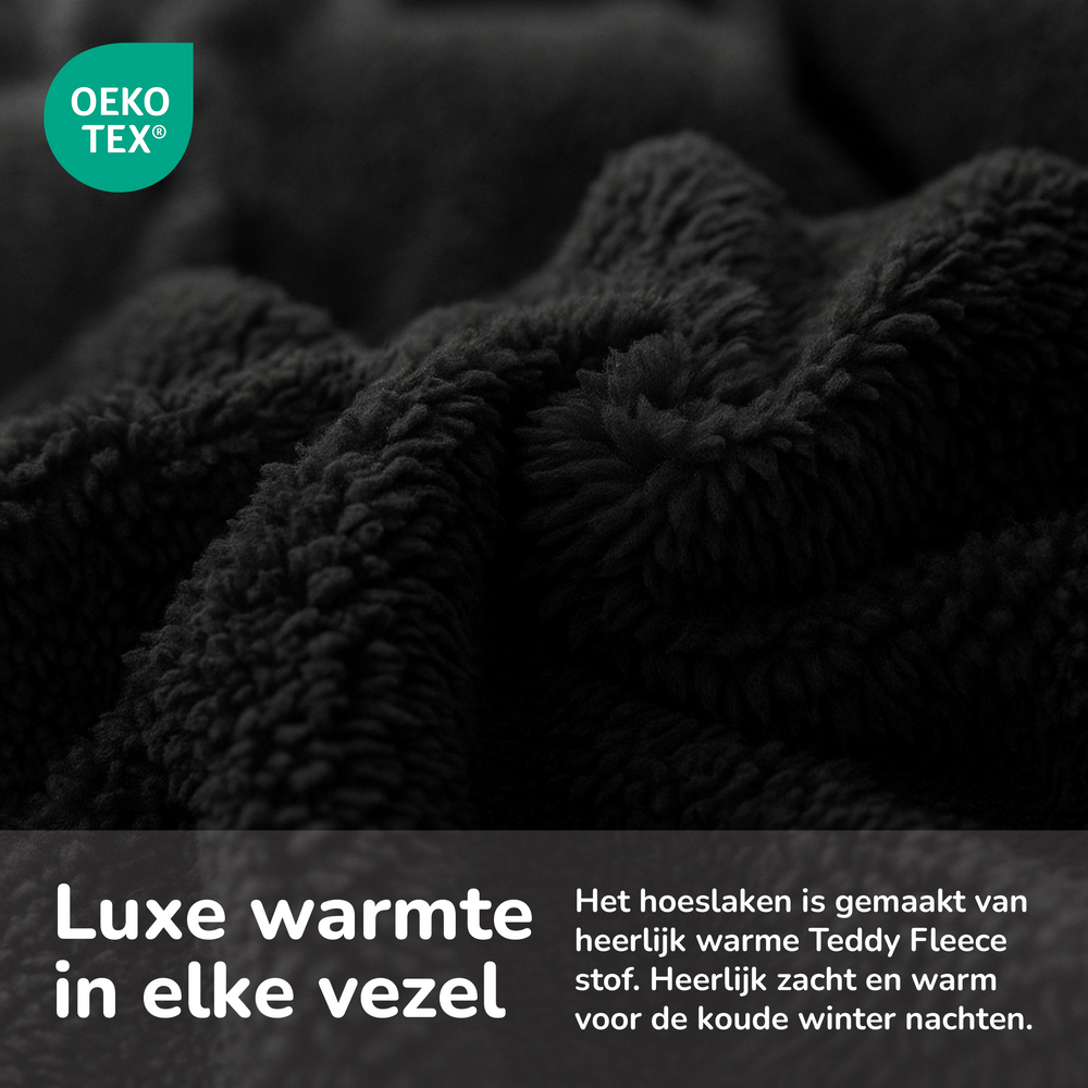 Teddy fleece hoeslaken - zwart