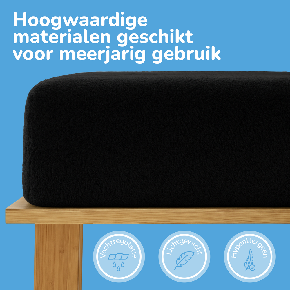 Teddy fleece hoeslaken - zwart
