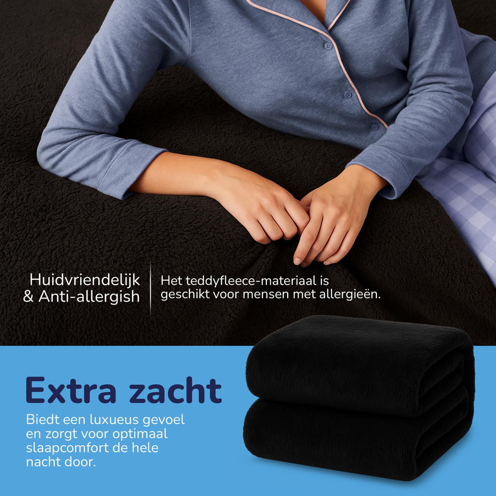 Teddy fleece hoeslaken - zwart