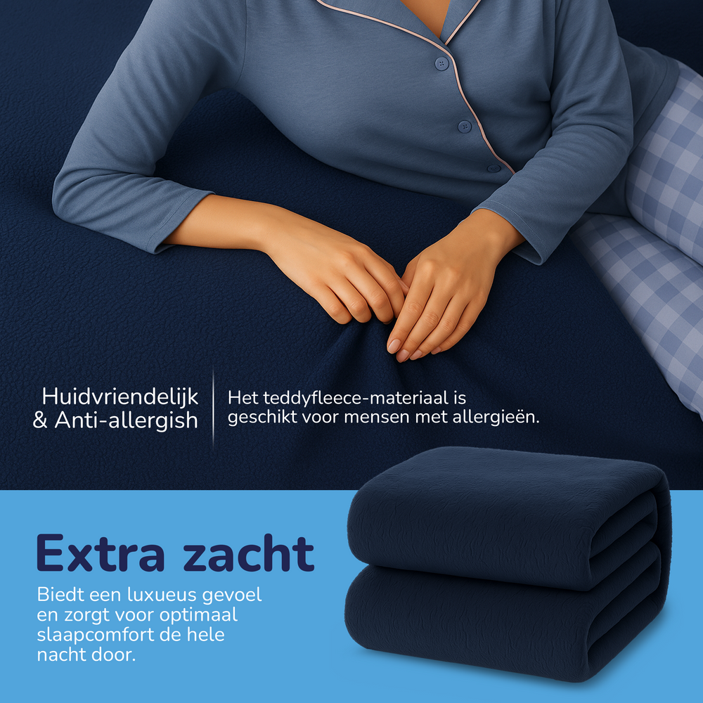 Teddy fleece hoeslaken - navy