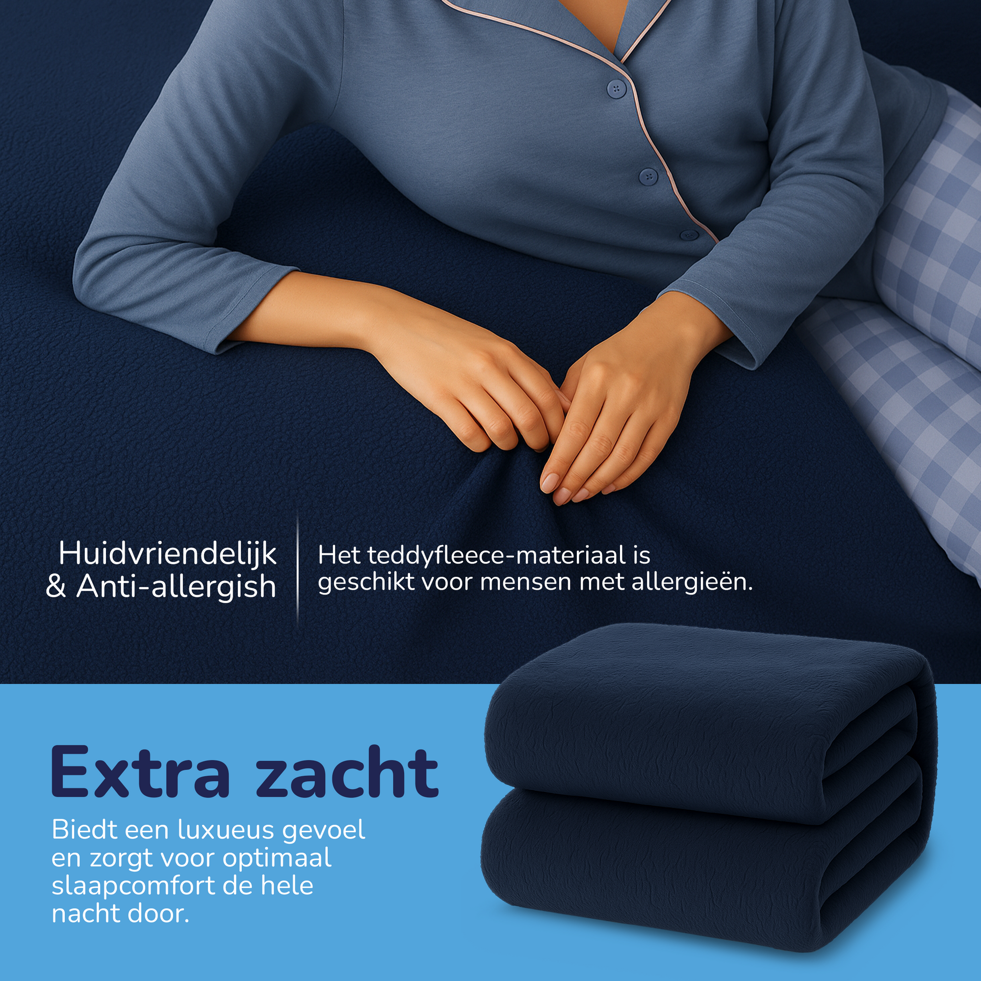 Teddy fleece hoeslaken - navy