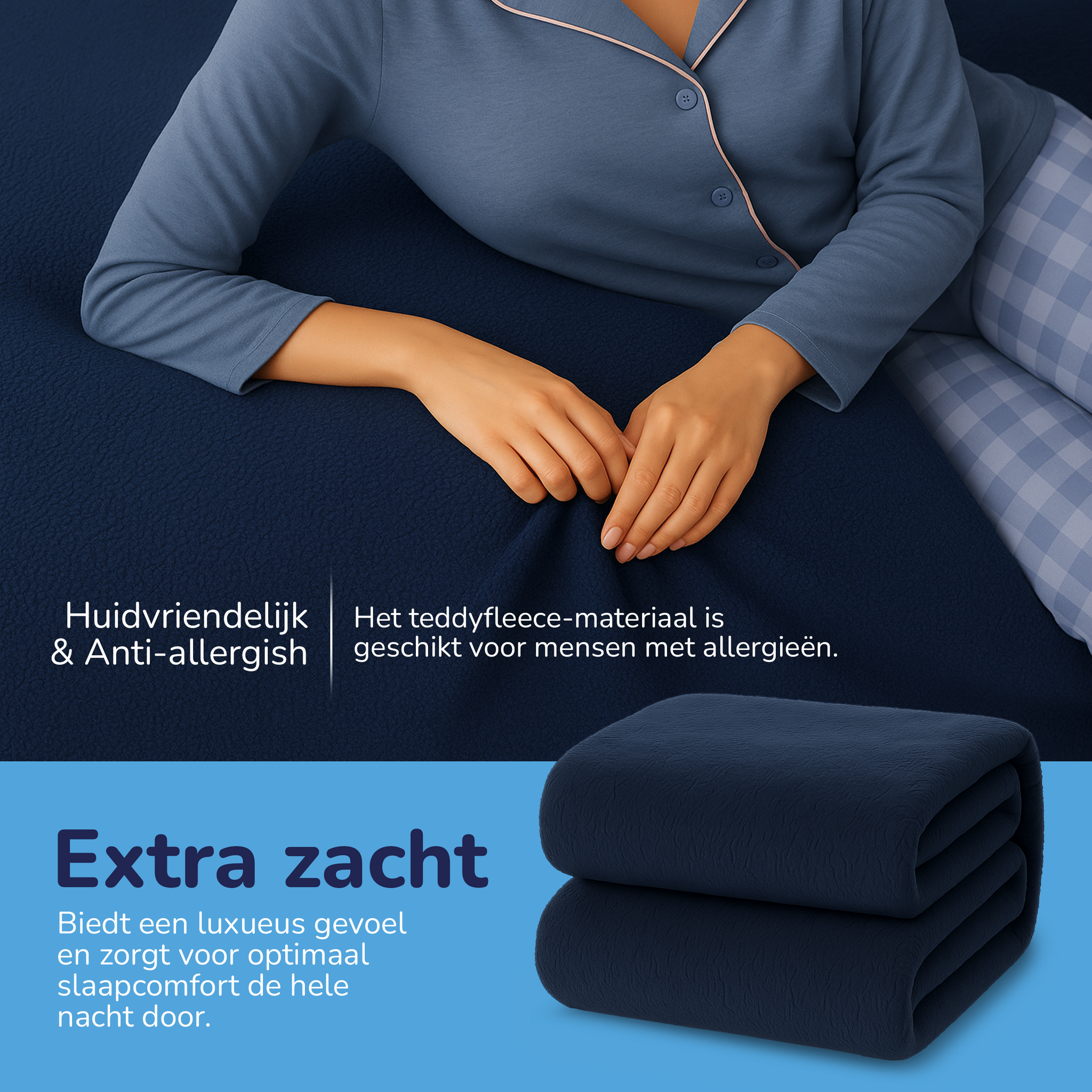 Teddy fleece hoeslaken - navy