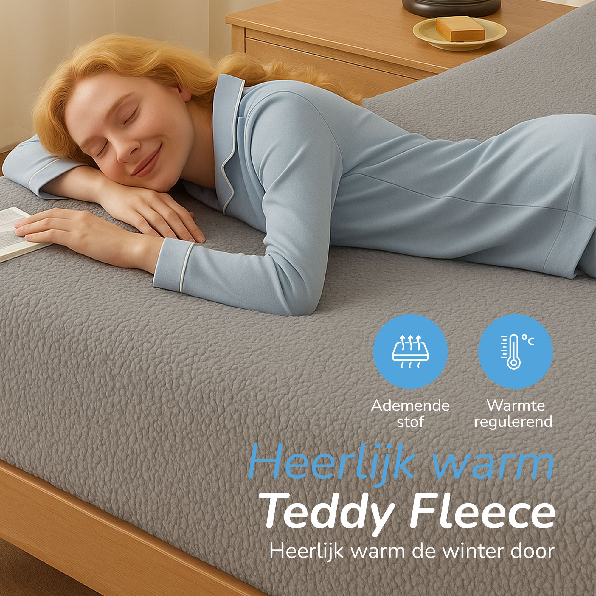 Teddy fleece hoeslaken - grijs