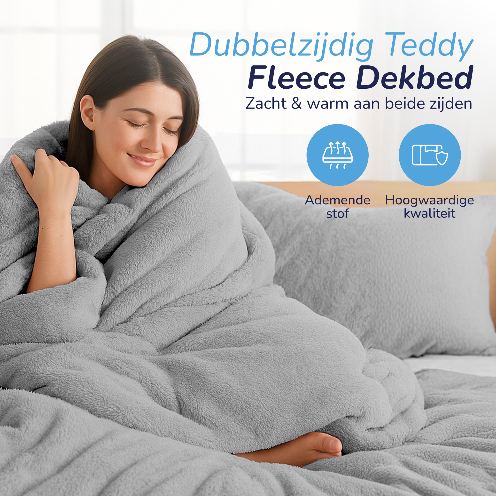 Teddy fleece dekbedovertrek - grijs - 2 kanten teddy